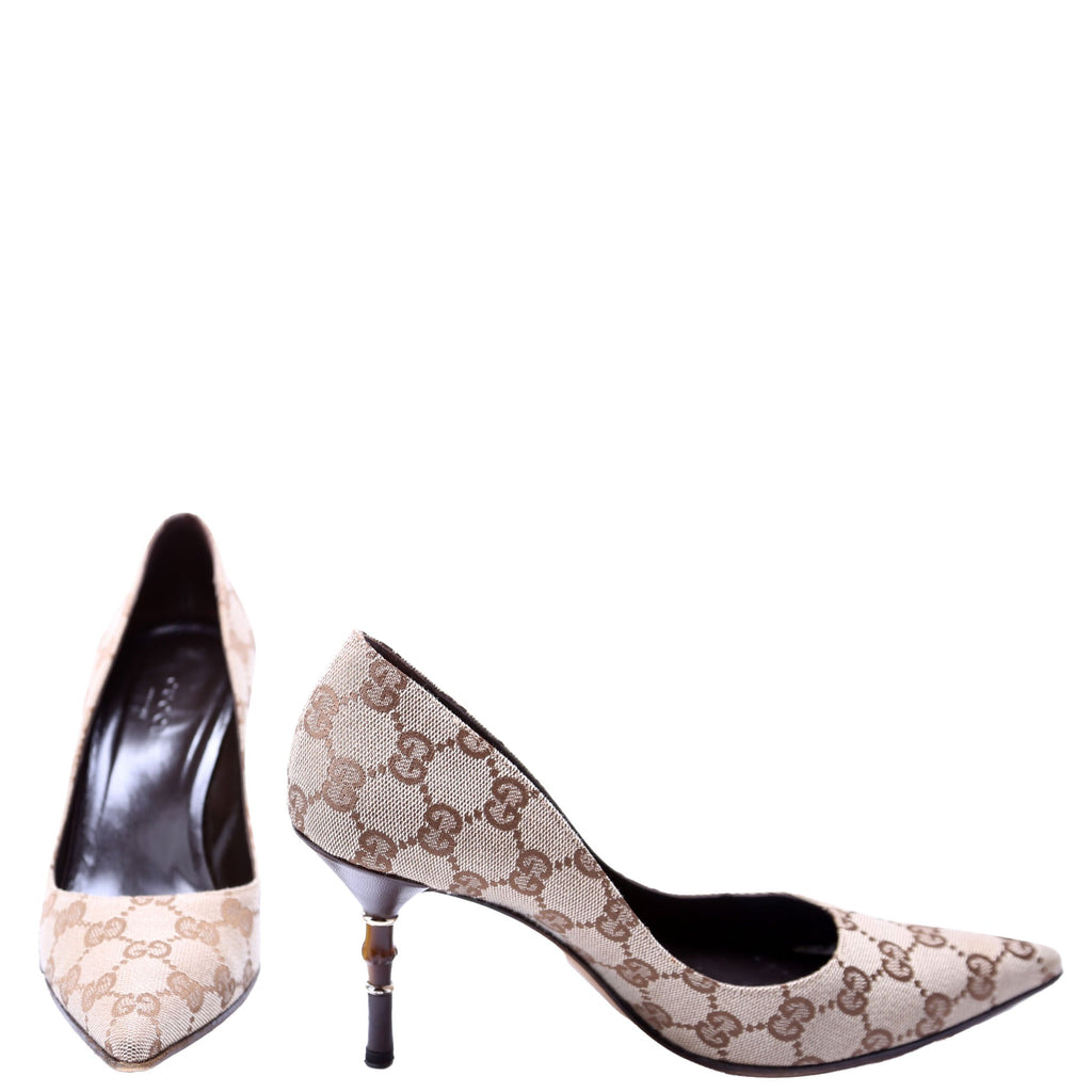 GG Canvas Bamboo Heels Size 6.5