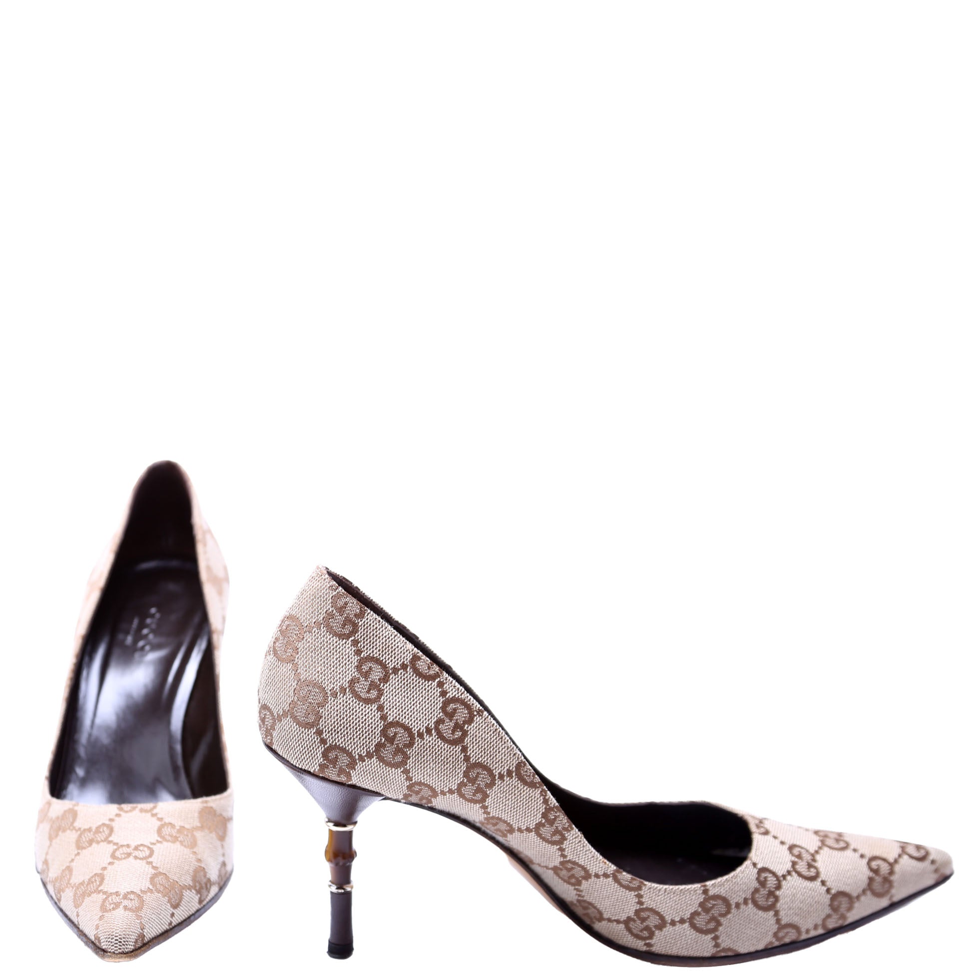 GG Canvas Bamboo Heels Size 6.5