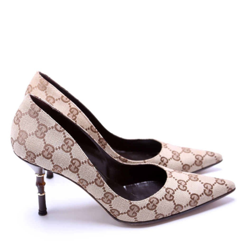 GG Canvas Bamboo Heels Size 6.5