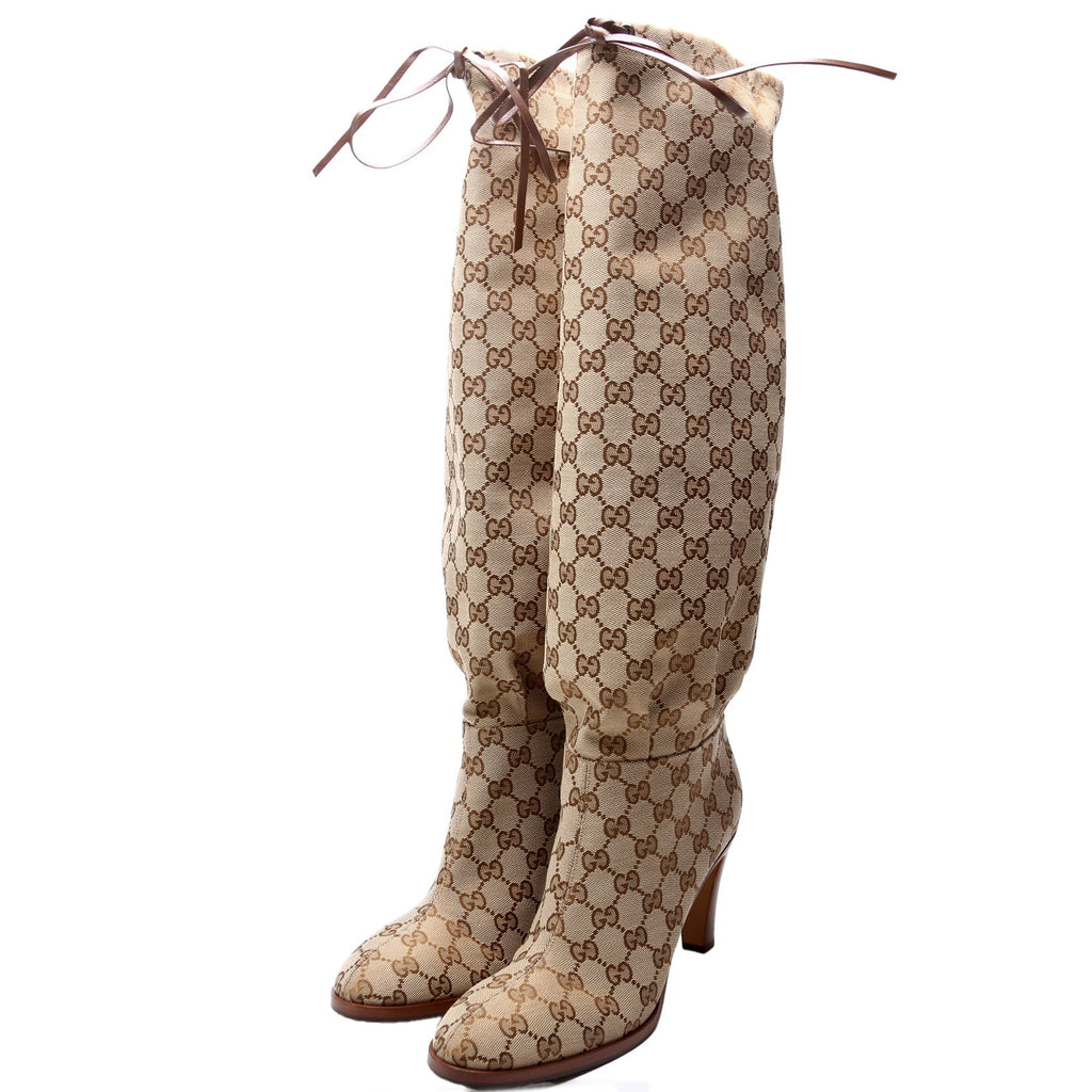 GG Canvas Knee High Drawstring Boots Size 40.5