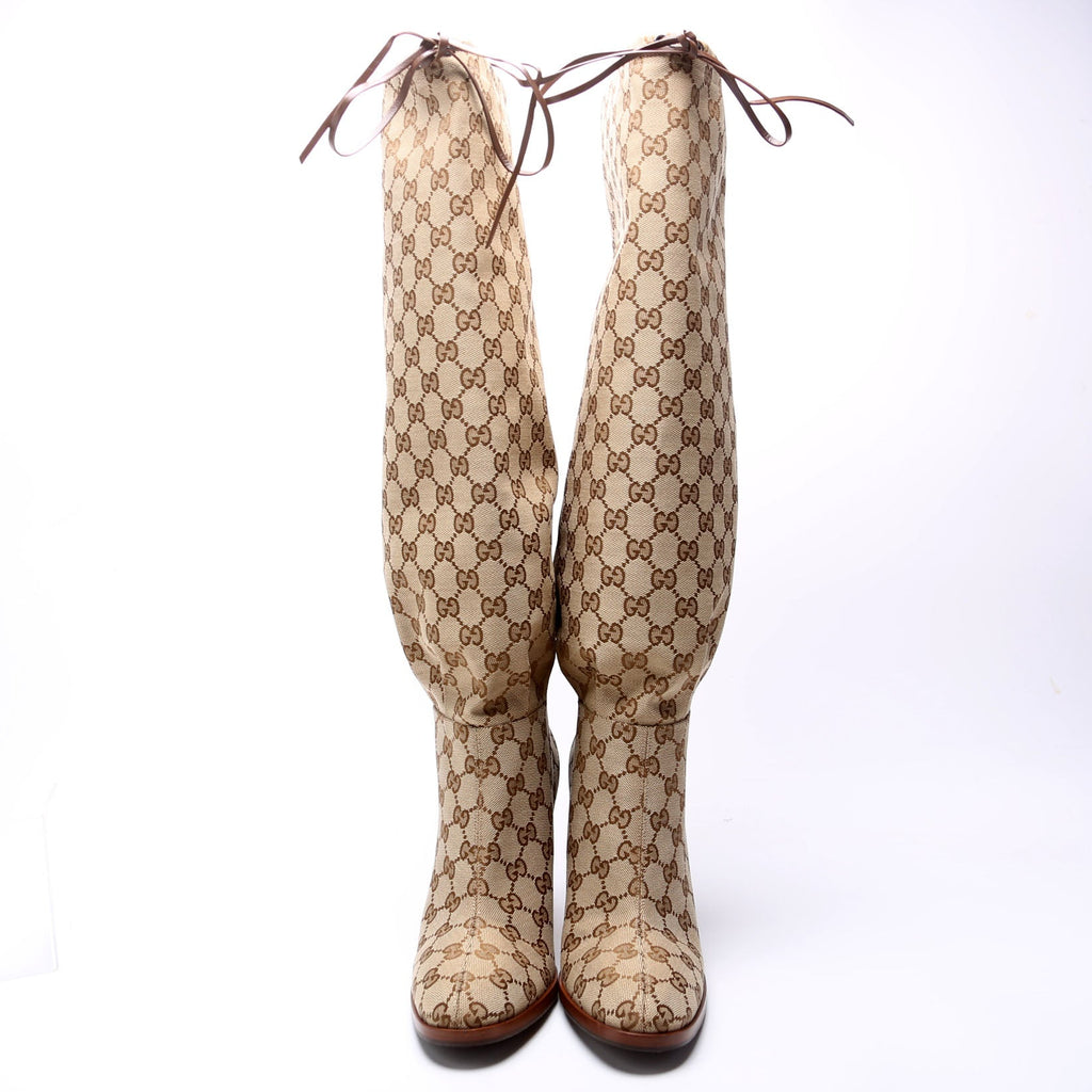 GG Canvas Knee High Drawstring Boots Size 40.5