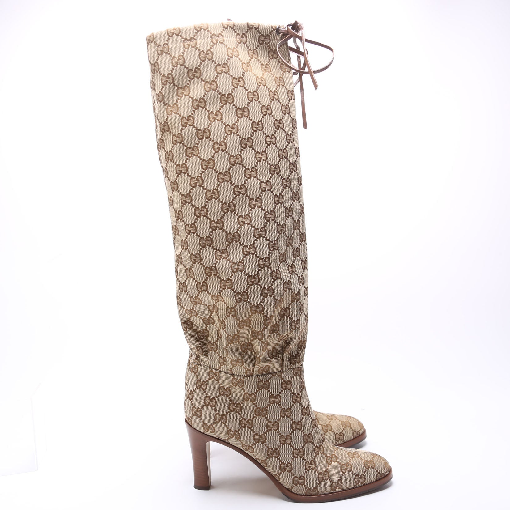GG Canvas Knee High Drawstring Boots Size 40.5