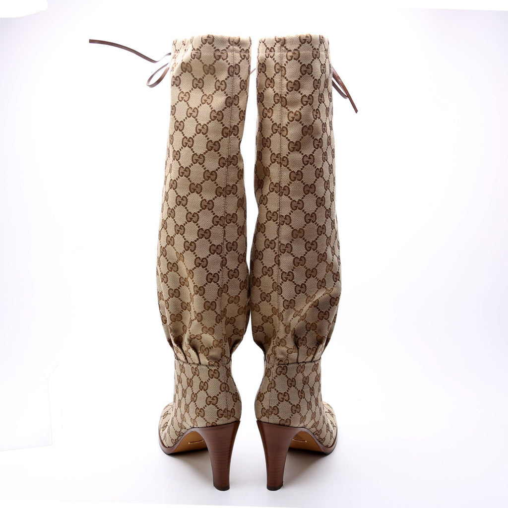 GG Canvas Knee High Drawstring Boots Size 40.5