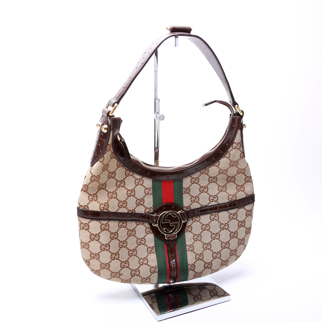 114369 GG Supreme Web Reins Hobo Brown
