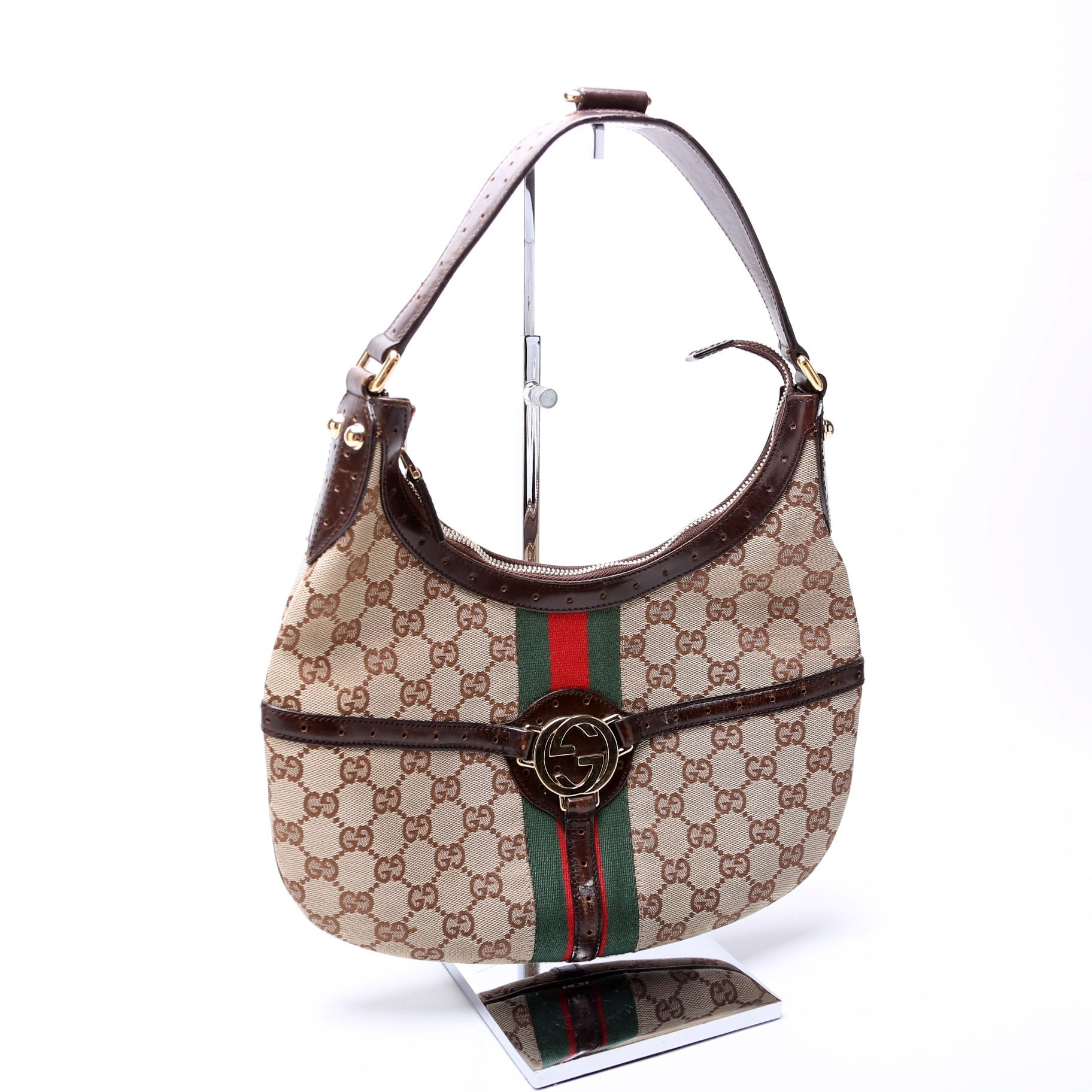 114369 GG Supreme Web Reins Hobo Brown