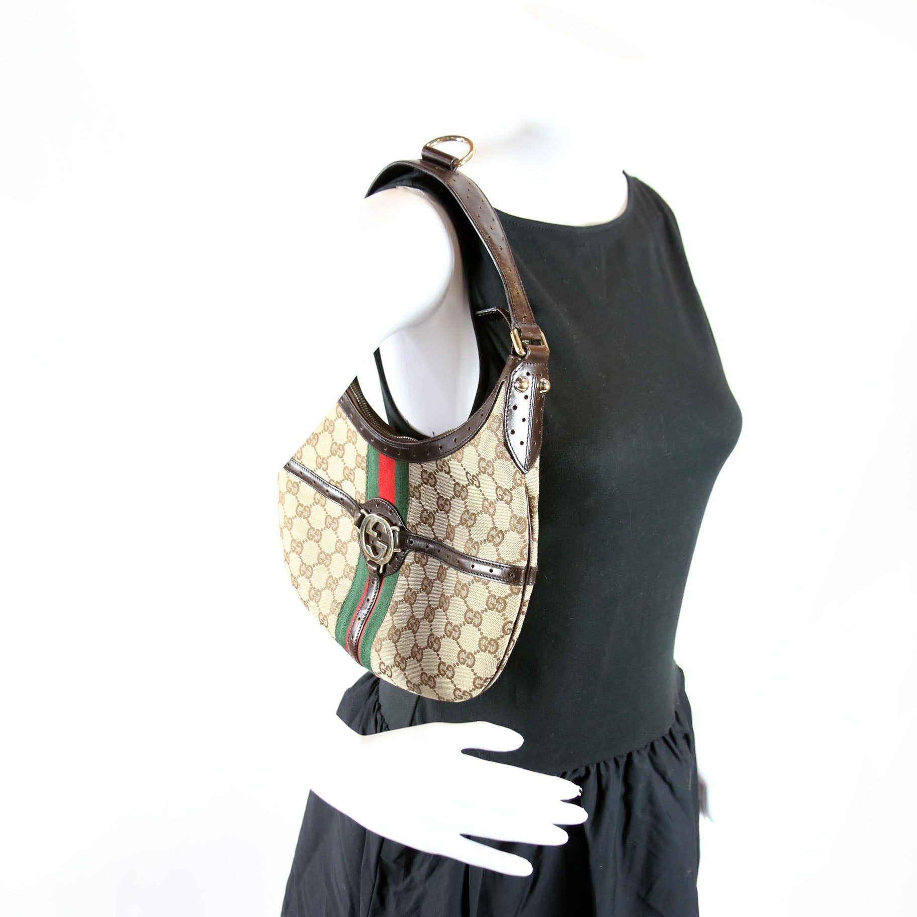 114369 GG Supreme Web Reins Hobo Brown