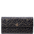 Camellia Embossed Long Wallet 21M Black/Gold