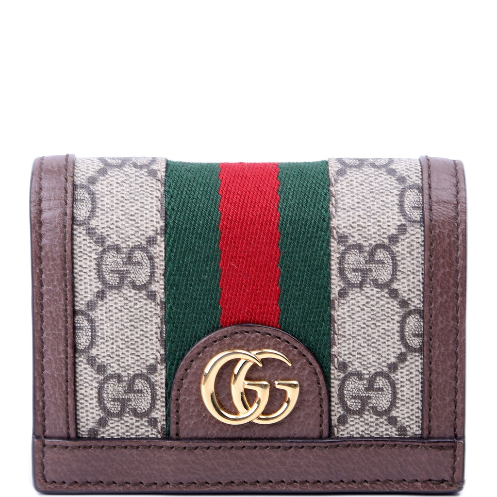 523155 Ophidia GG Card Case Wallet Brown