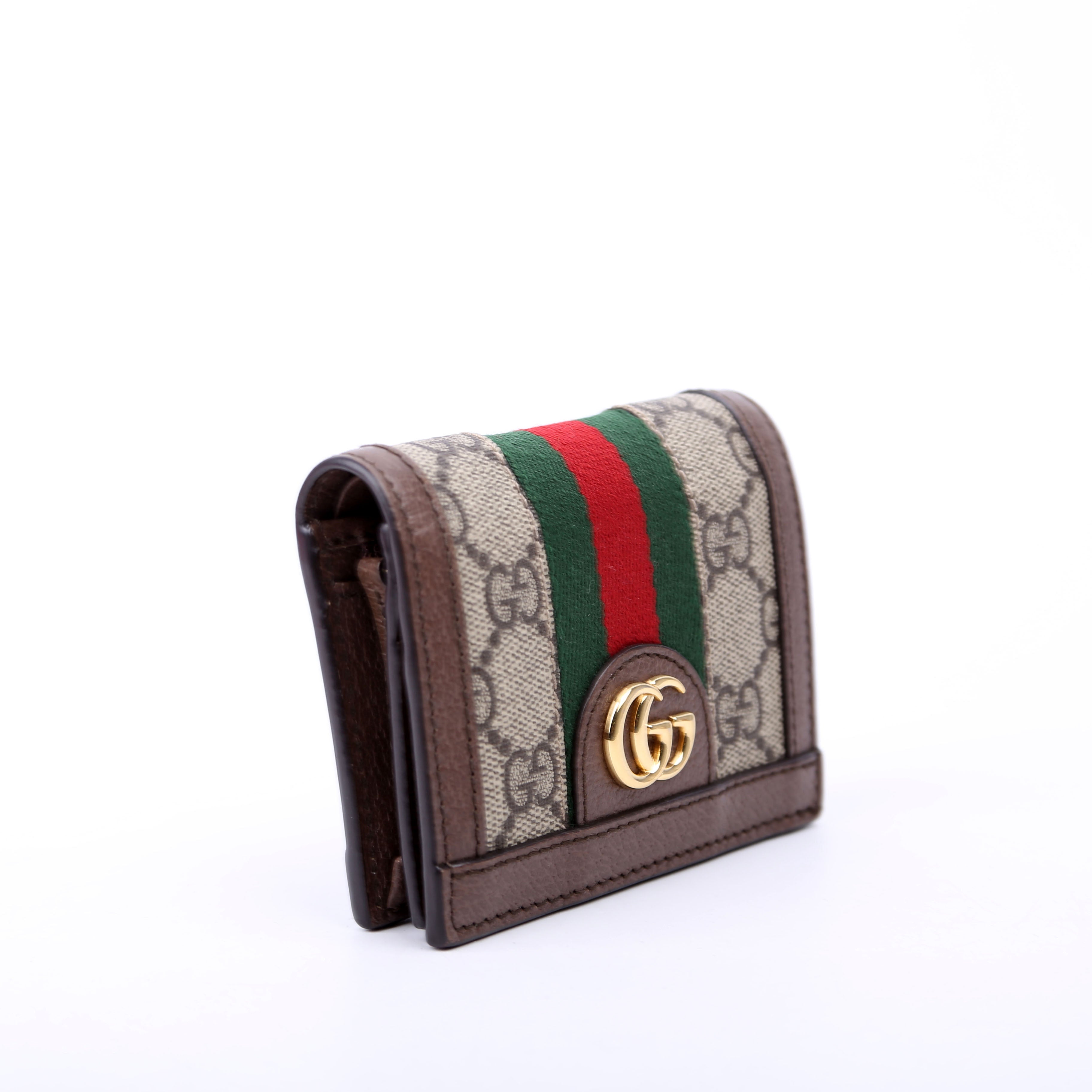523155 Ophidia GG Card Case Wallet Brown