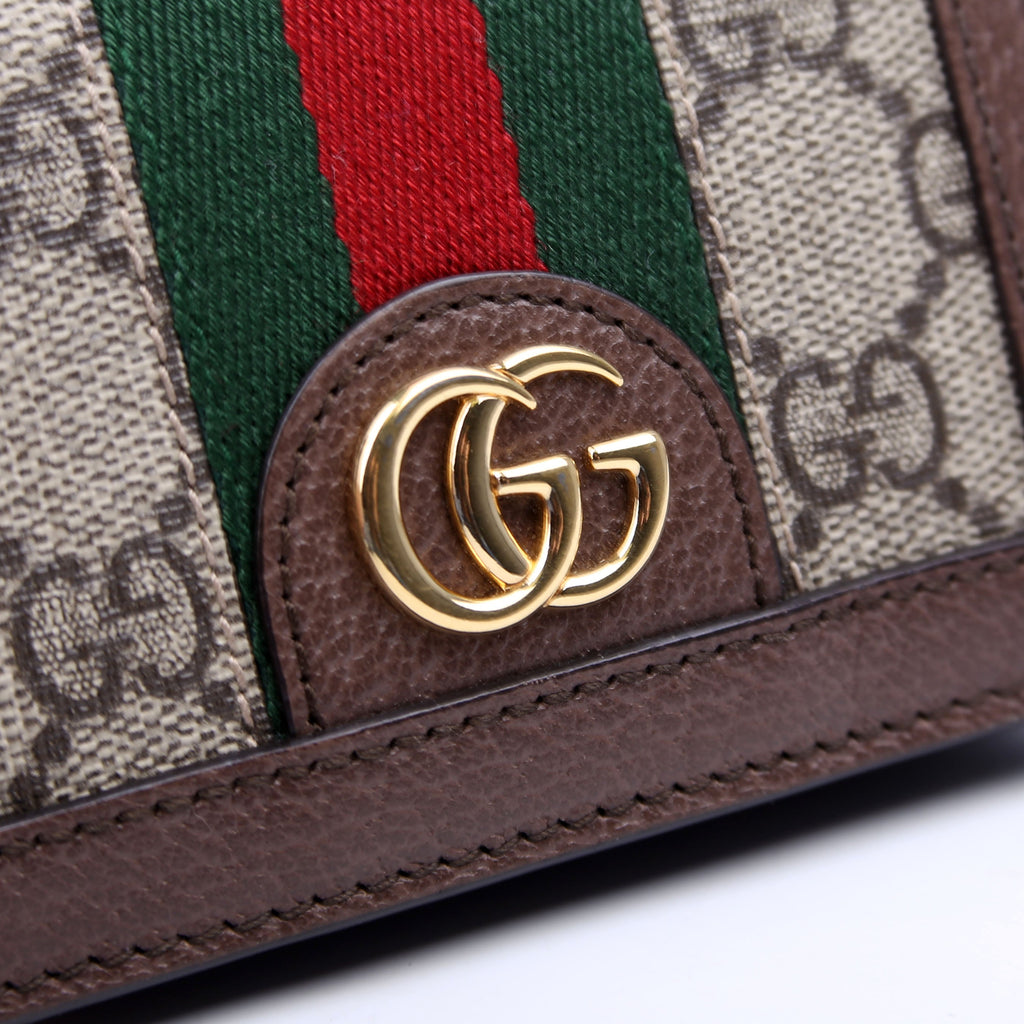 523155 Ophidia GG Card Case Wallet Brown