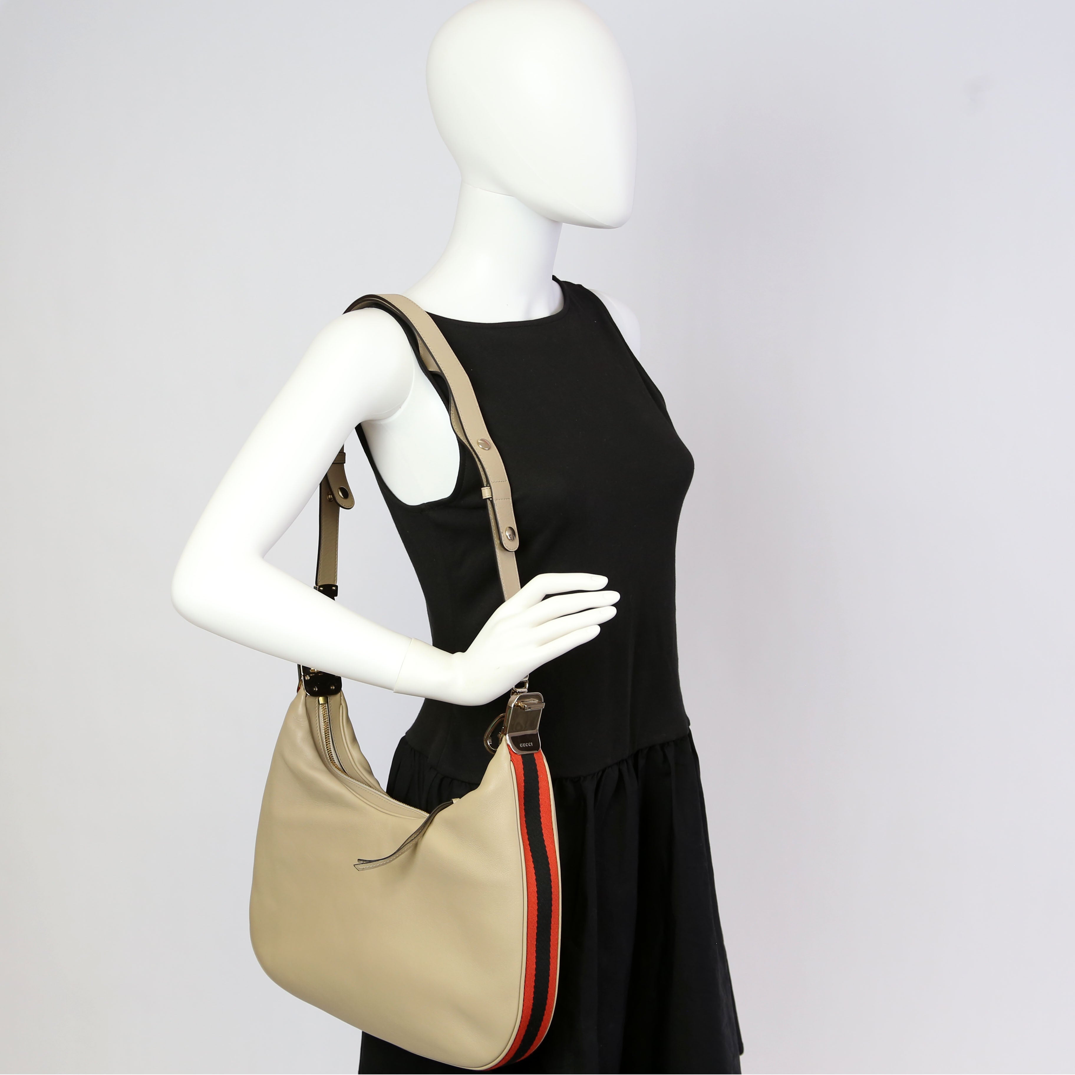 Gucci 702823 Leather Attache Shoulder Bag Large Taupe