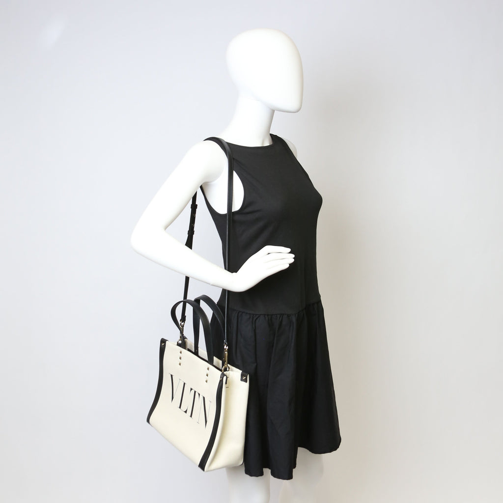 VLTN Canvas Tote Small White/Black