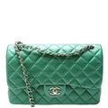 Classic Flap Jumbo Metallic Caviar 25-28M Green