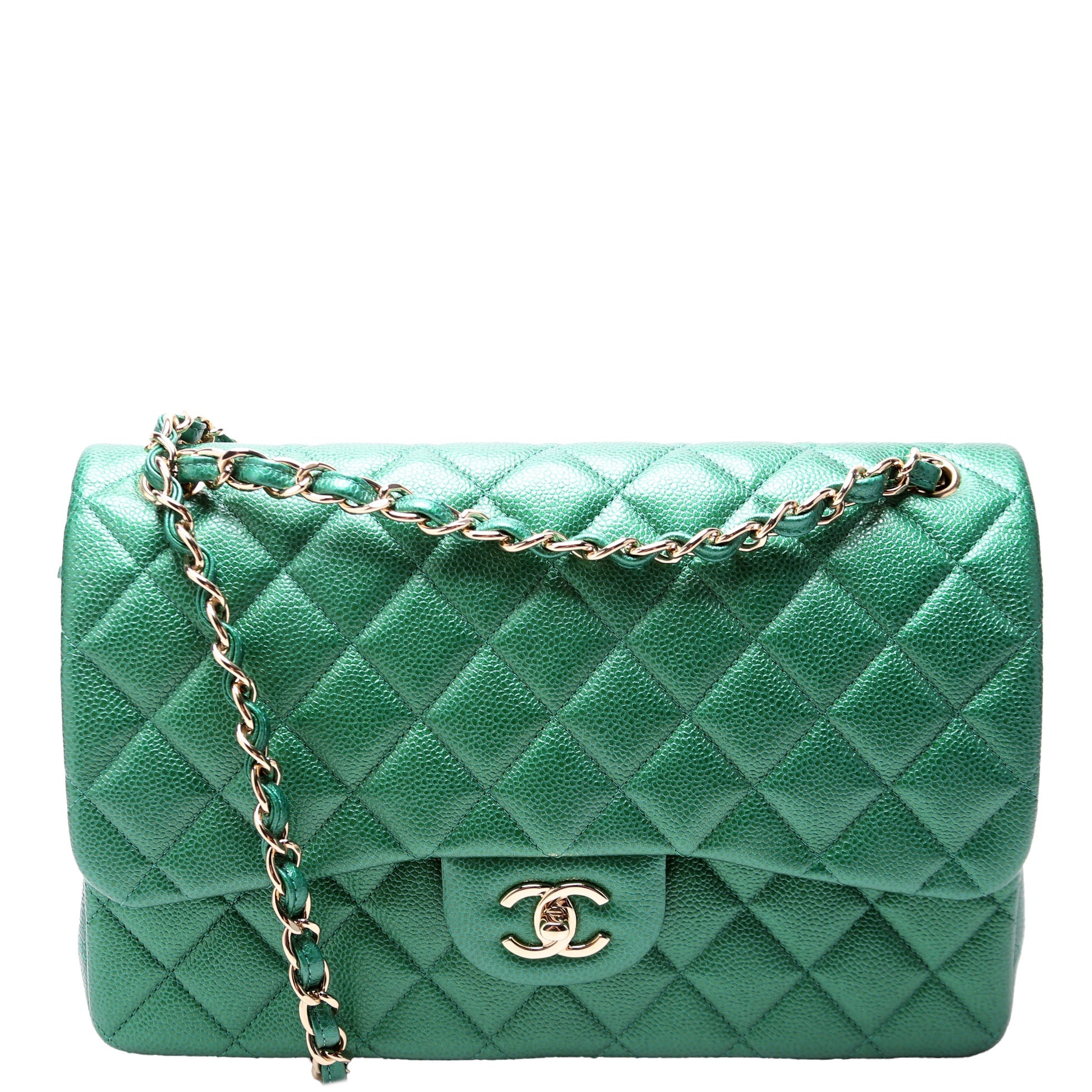 Classic Flap Jumbo Metallic Caviar 25-28M Green