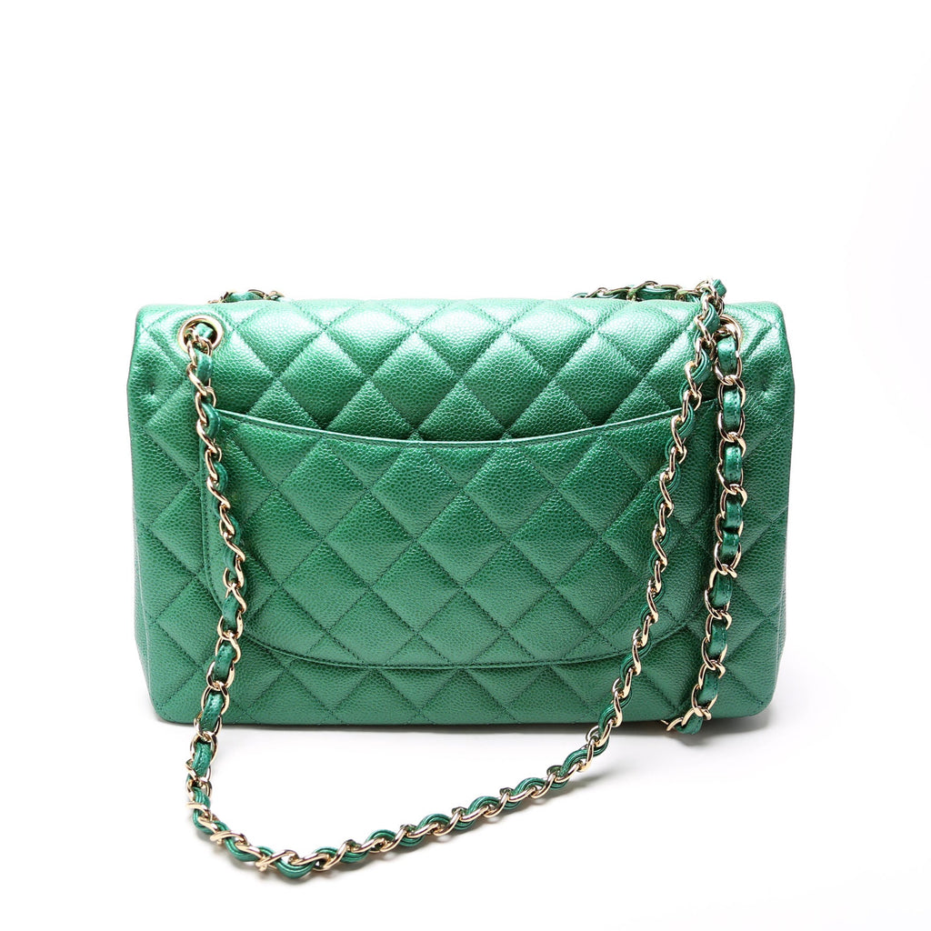 Classic Flap Jumbo Metallic Caviar 25-28M Green