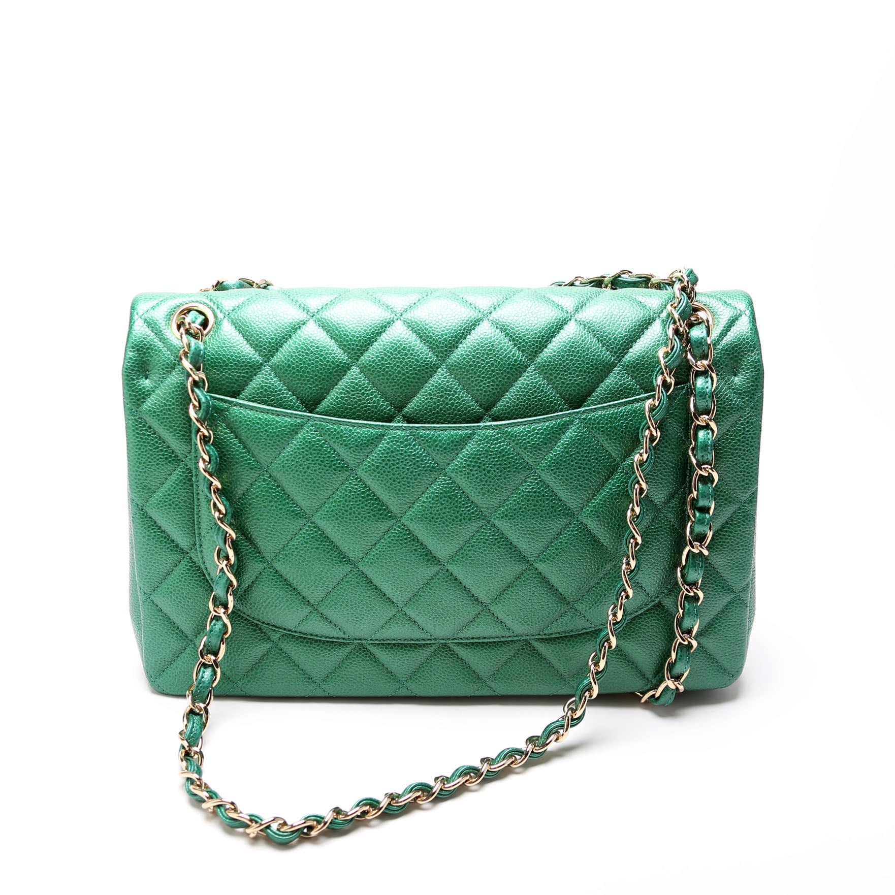 Classic Flap Jumbo Metallic Caviar 25-28M Green
