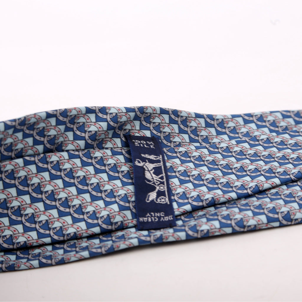 Printed Silk Tie Blue/Grey