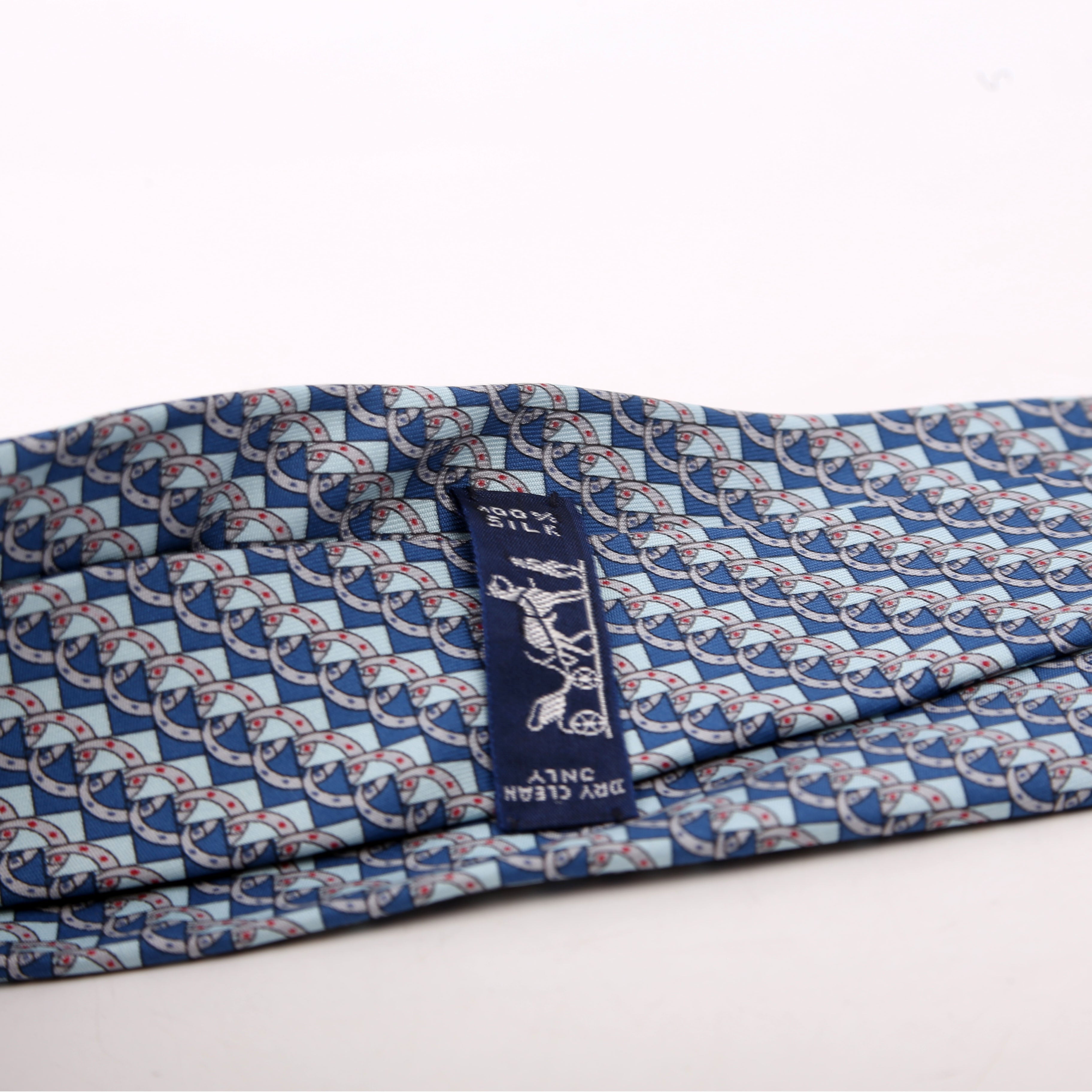 Printed Silk Tie Blue/Grey