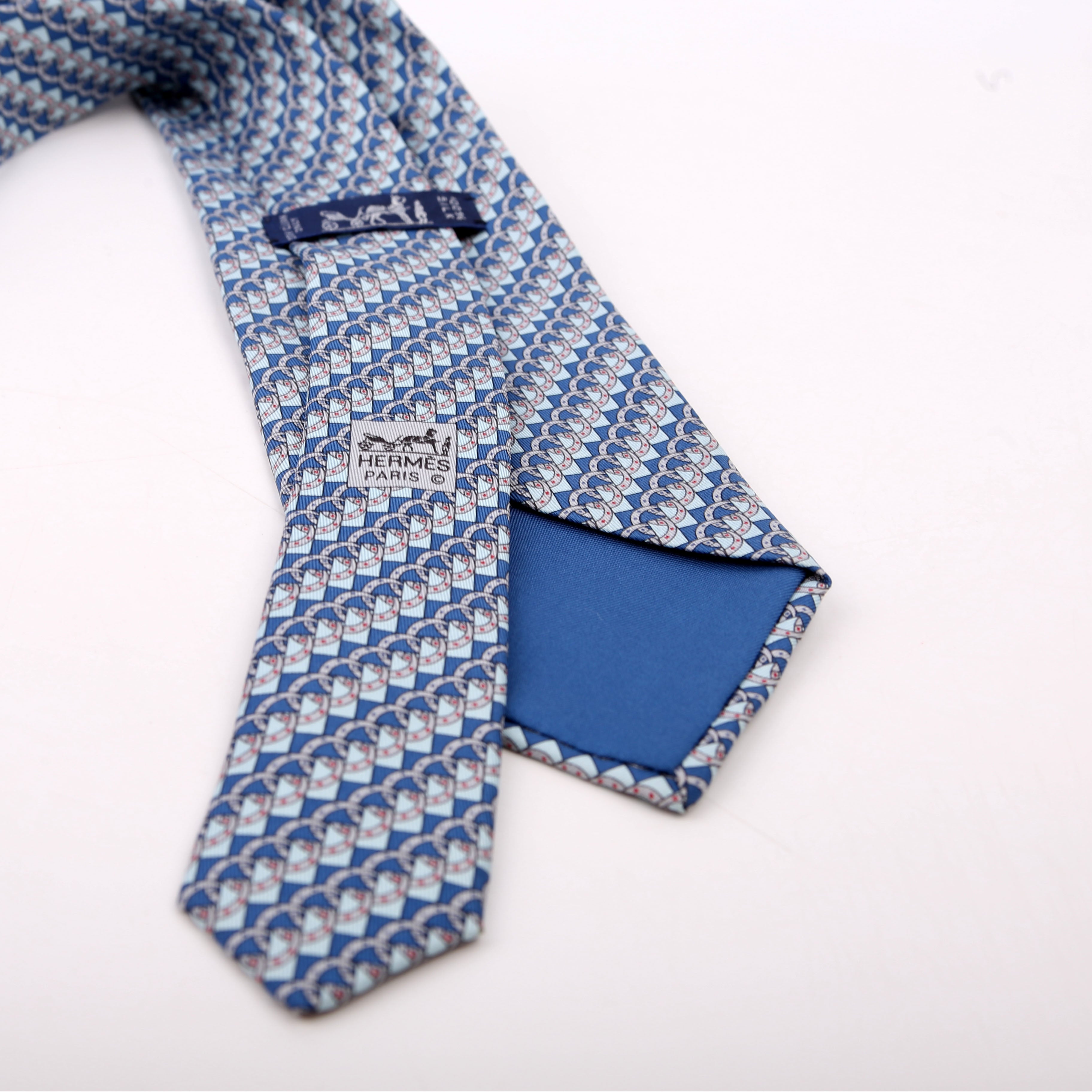 Printed Silk Tie Blue/Grey