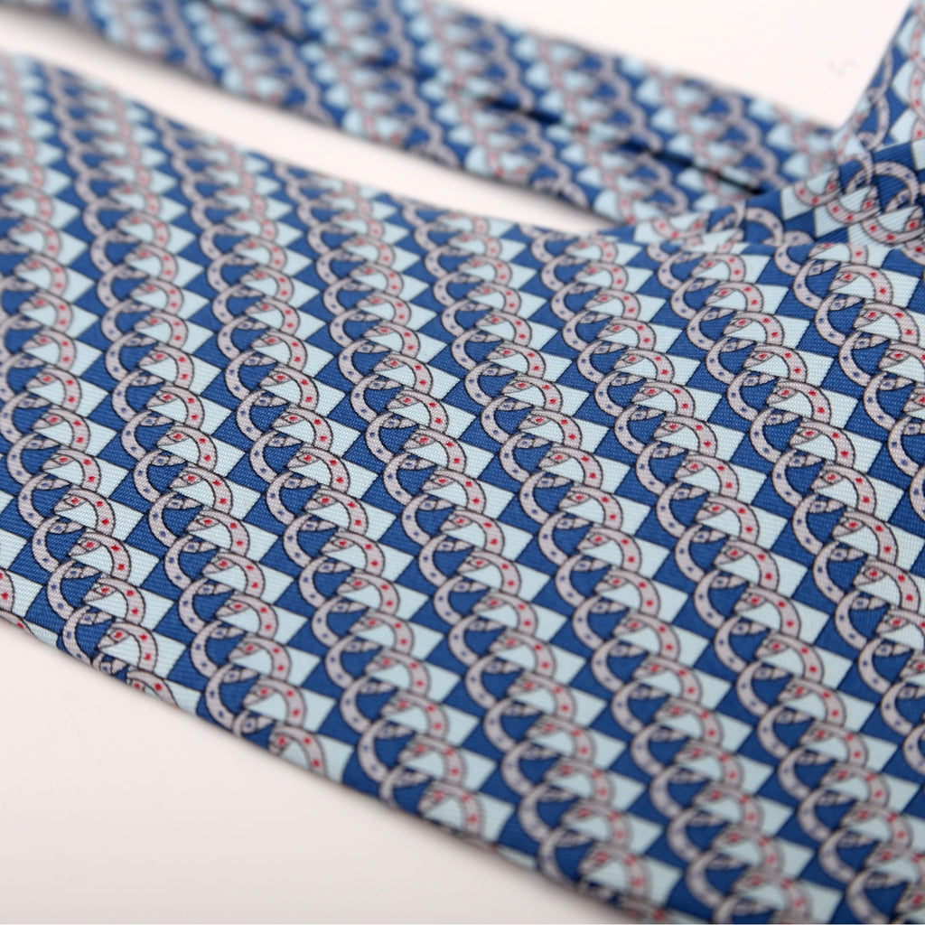 Printed Silk Tie Blue/Grey
