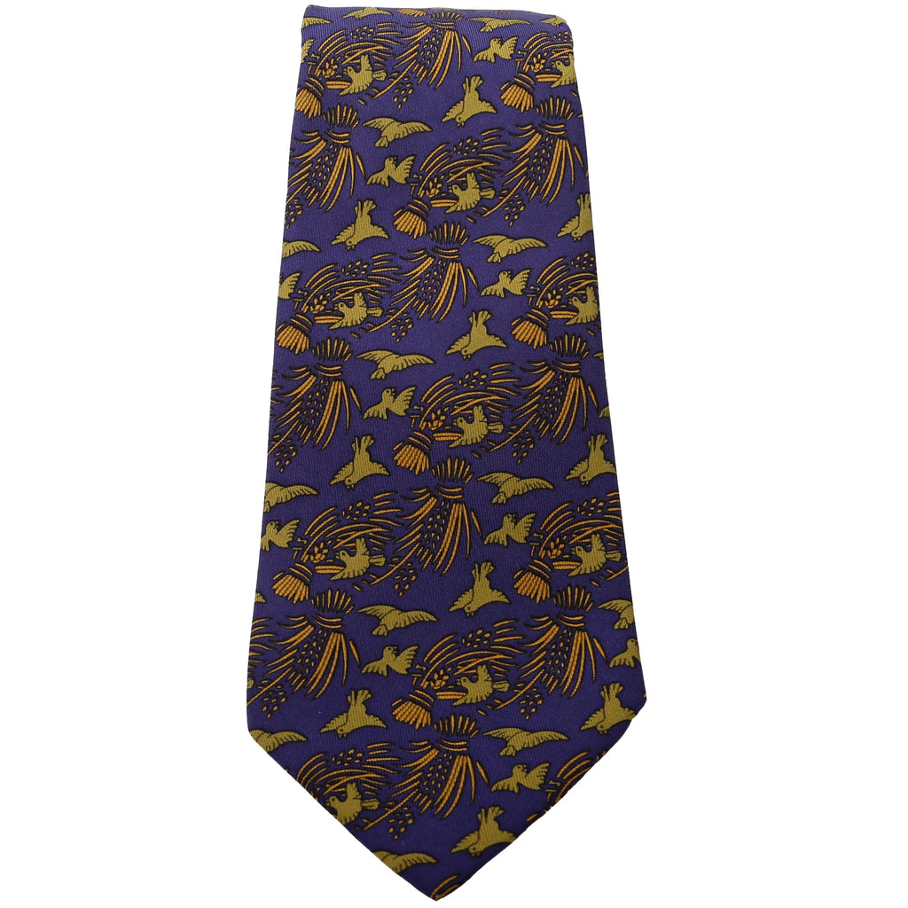 Hermes Printed Silk Tie Navy/Green