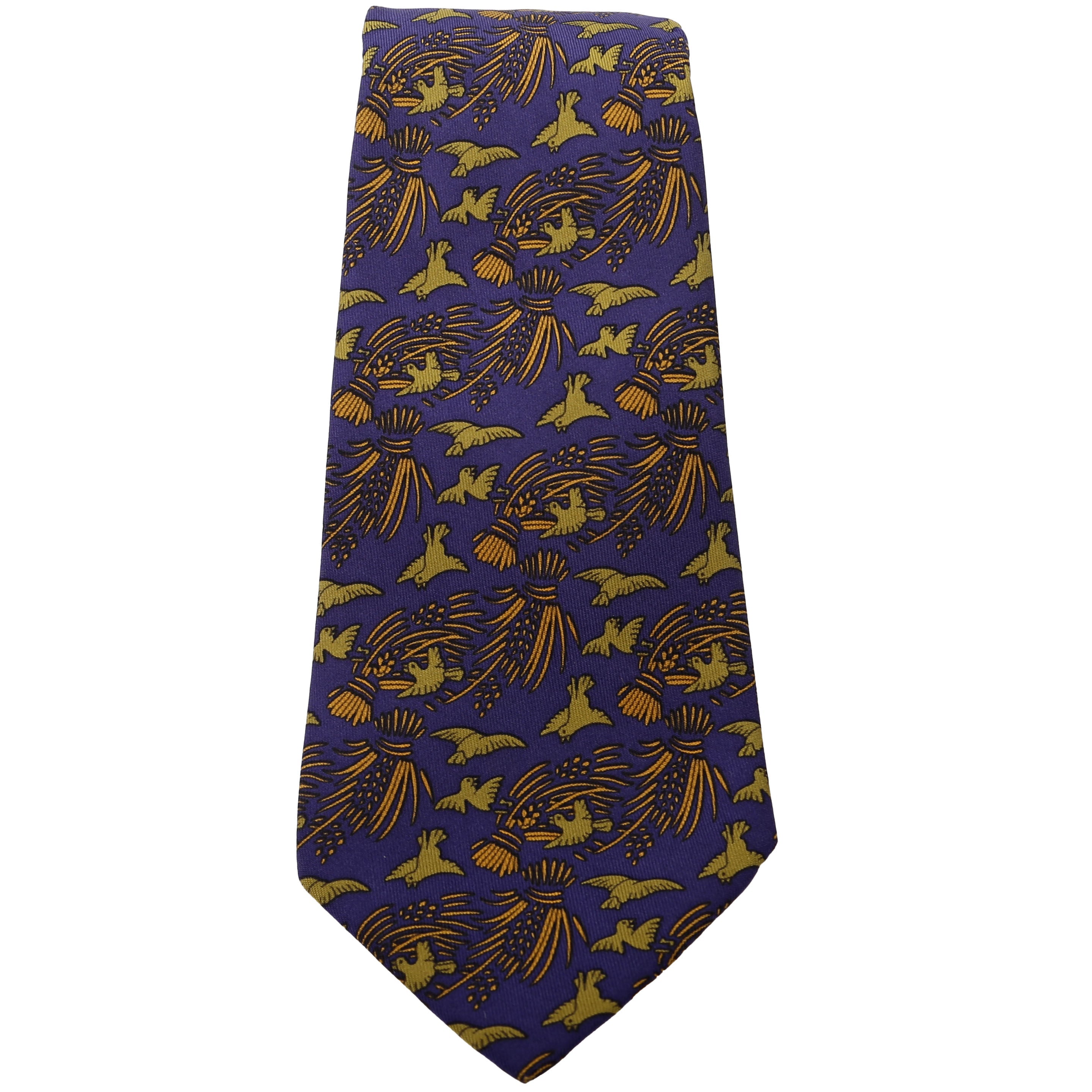 Hermes Printed Silk Tie Navy/Green
