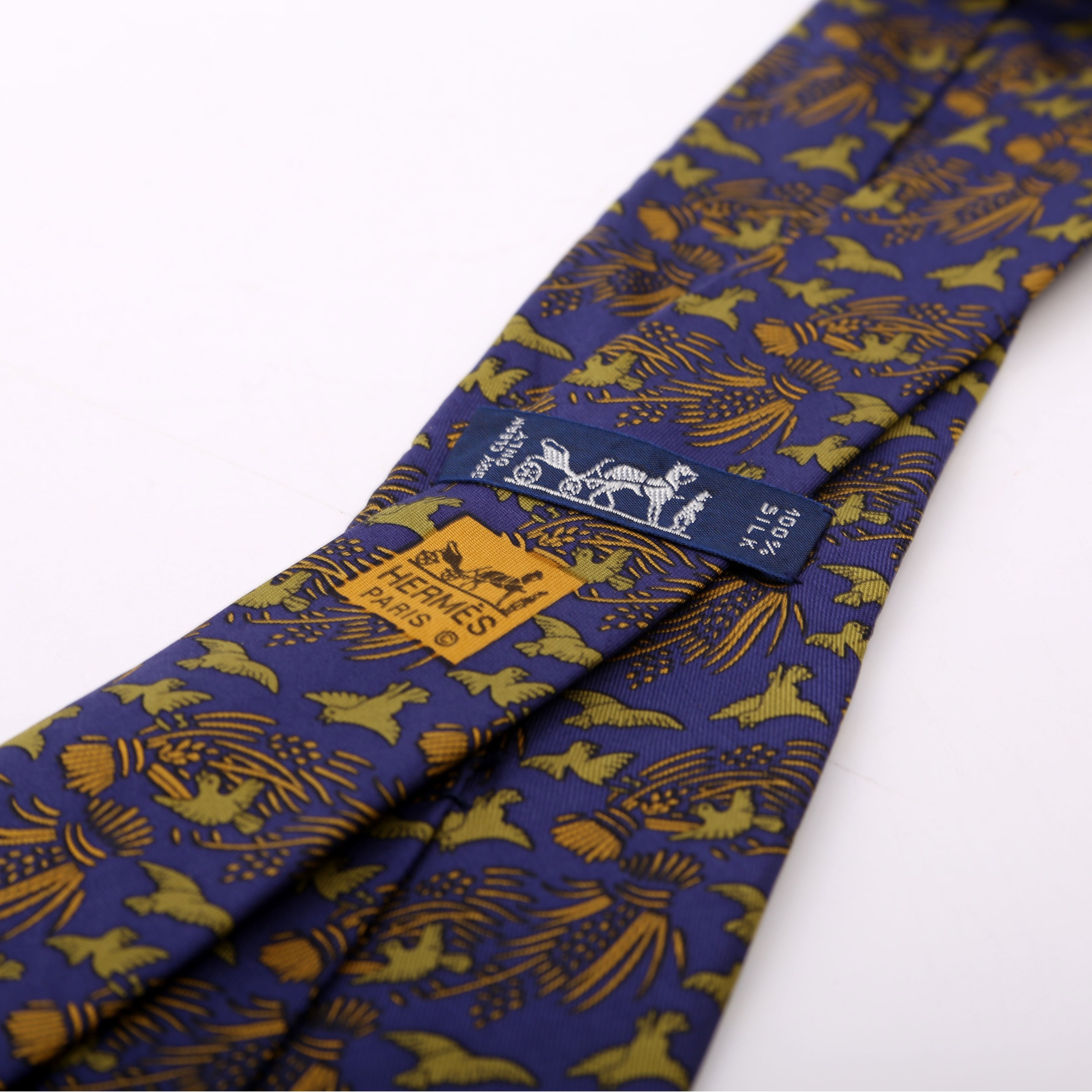 Hermes Printed Silk Tie Navy/Green