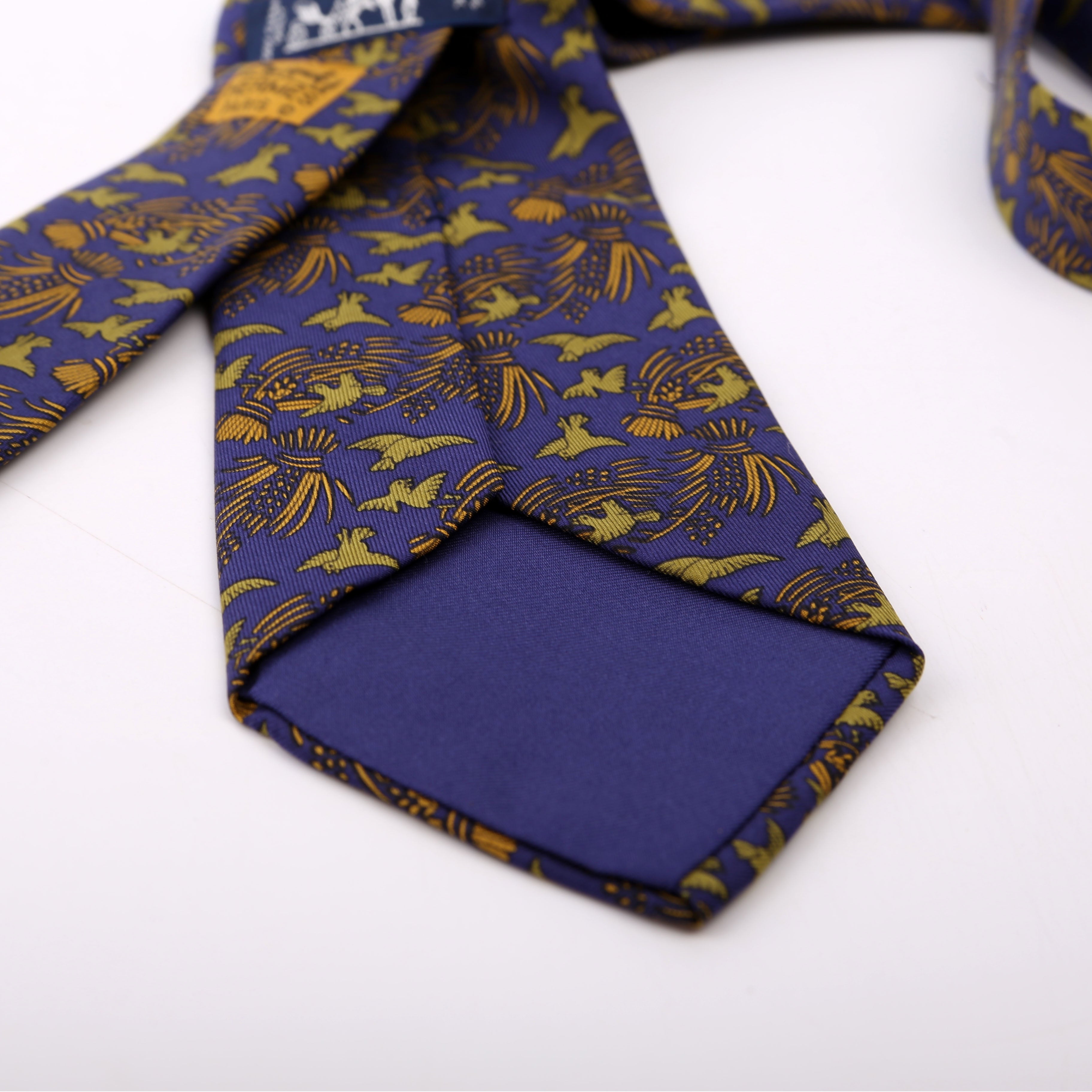 Hermes Printed Silk Tie Navy/Green
