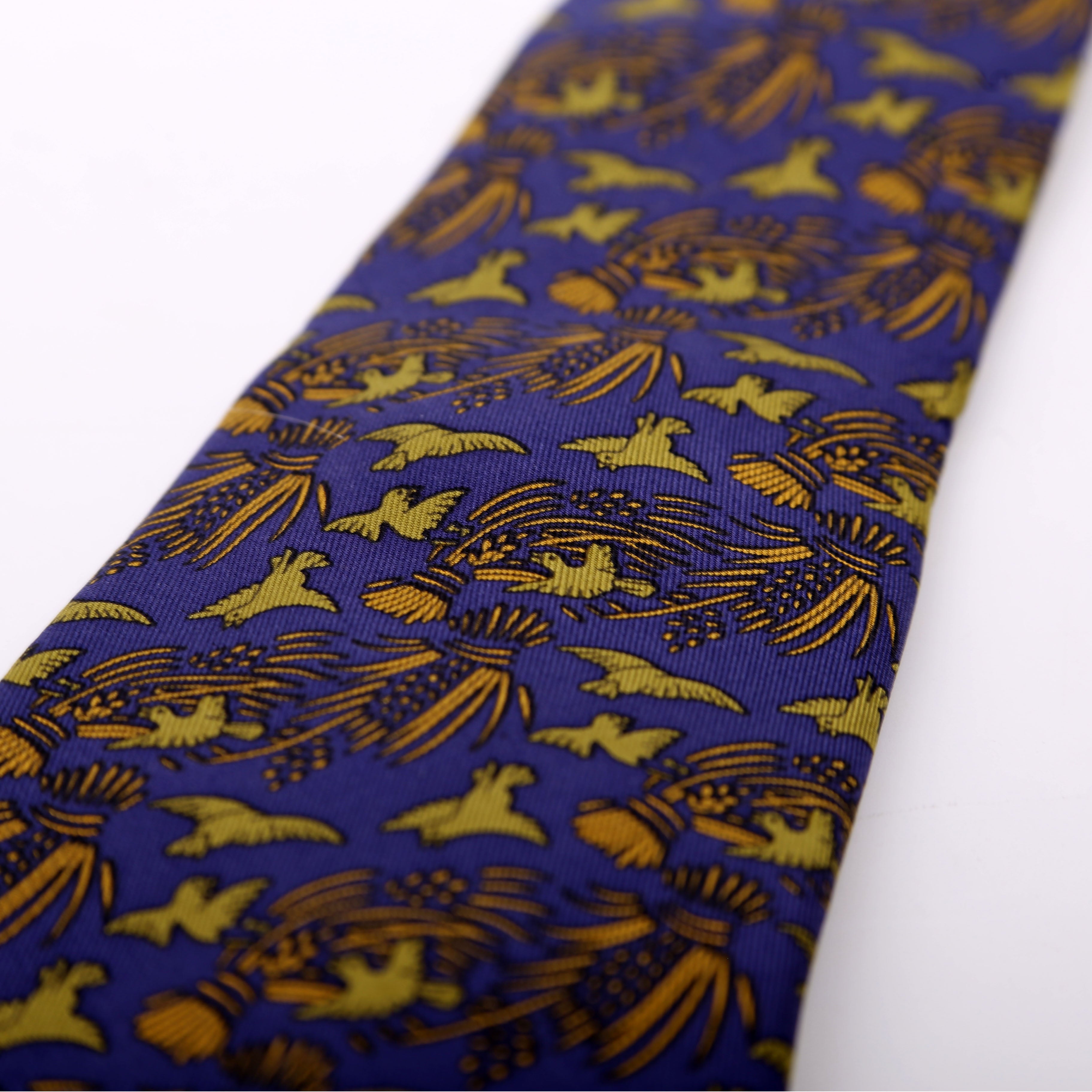 Hermes Printed Silk Tie Navy/Green