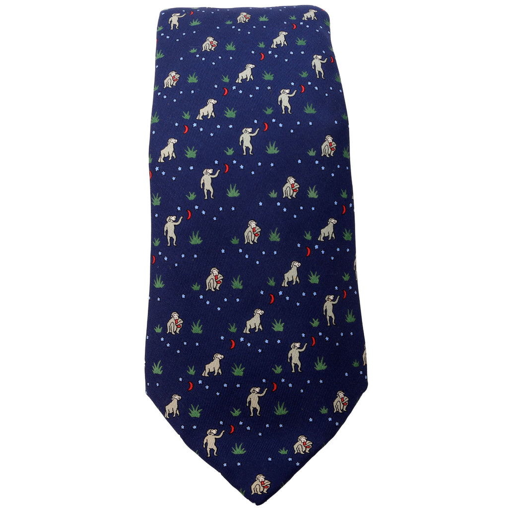 Hermes Printed Silk Tie Navy