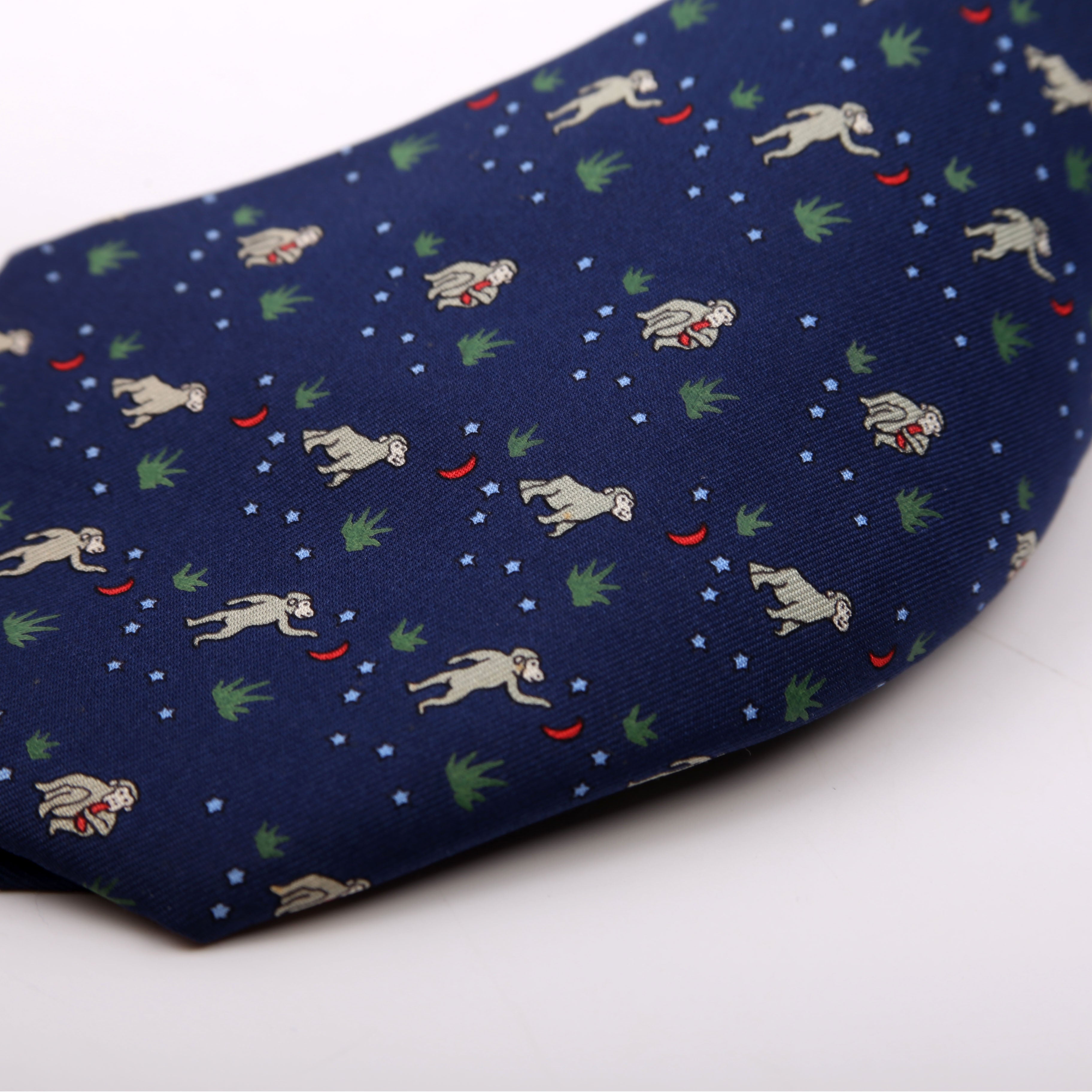Hermes Printed Silk Tie Navy