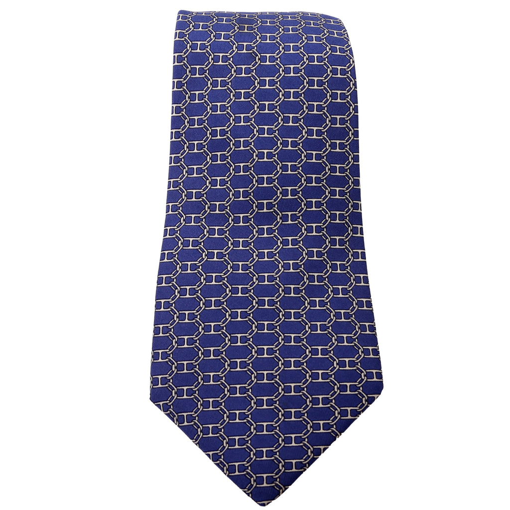 Hermes Printed Silk Tie Blue/Grey