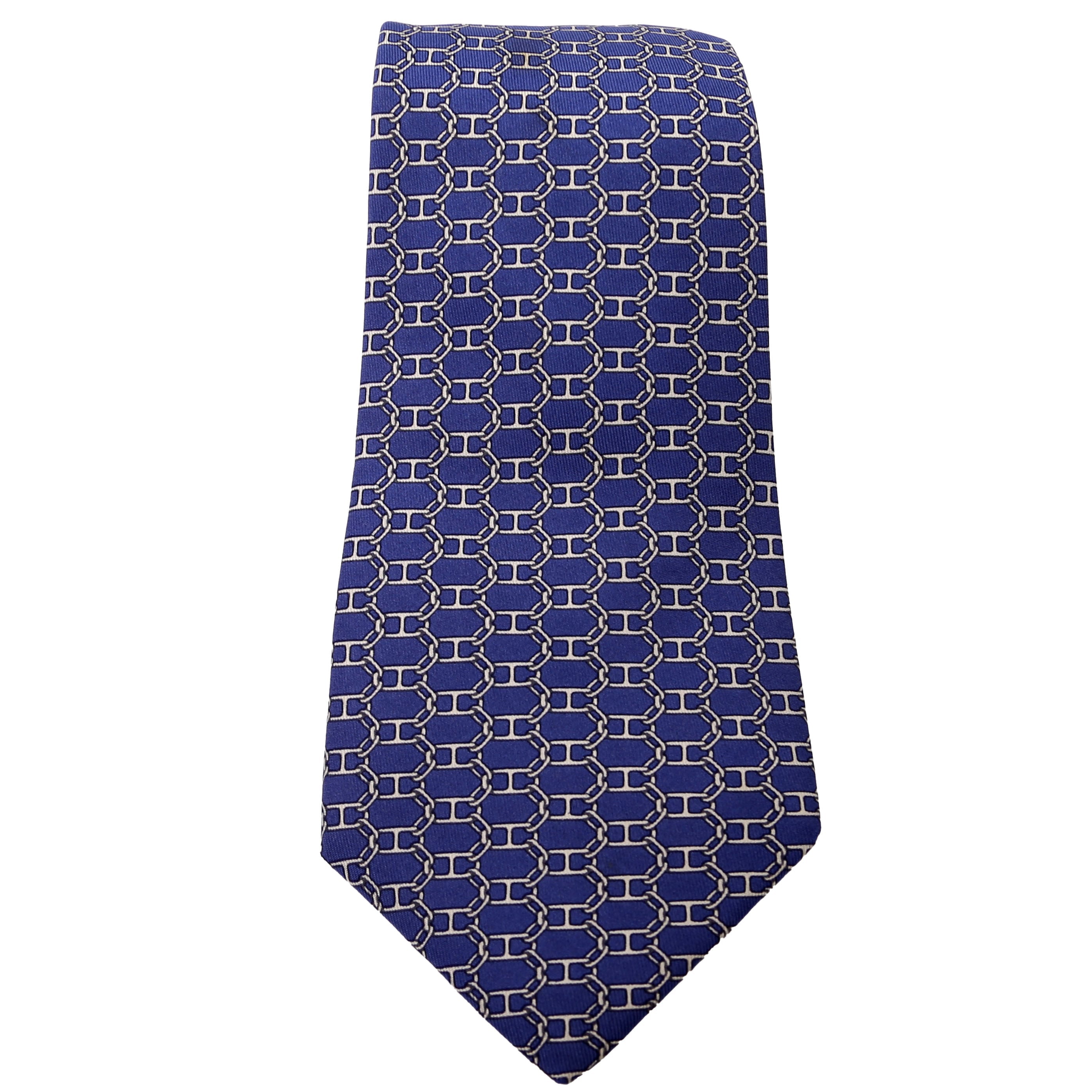Hermes Printed Silk Tie Blue/Grey