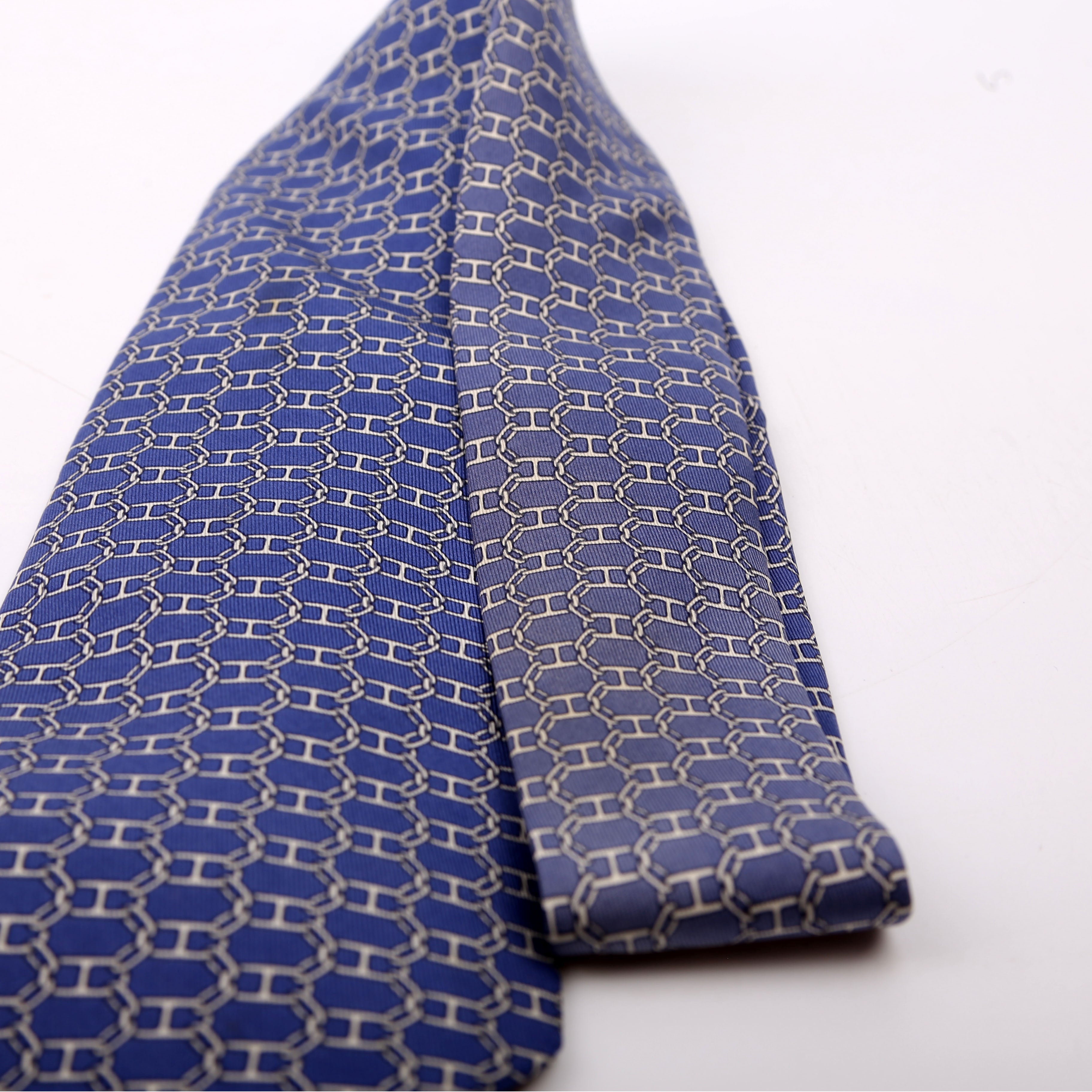 Hermes Printed Silk Tie Blue/Grey