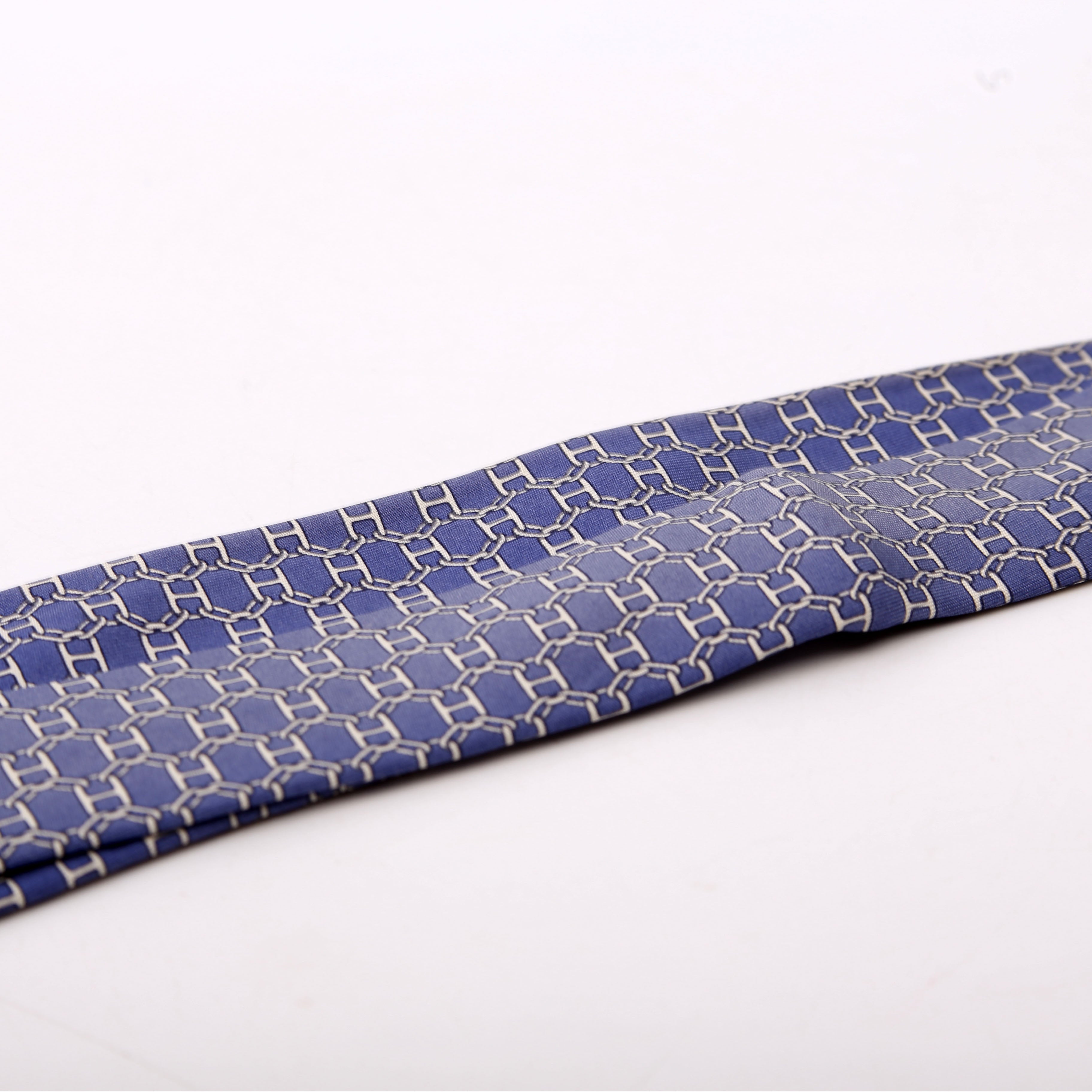 Hermes Printed Silk Tie Blue/Grey
