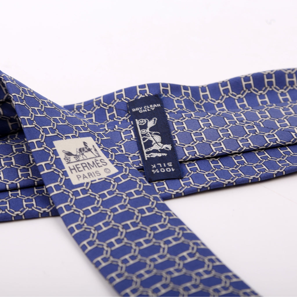 Hermes Printed Silk Tie Blue/Grey