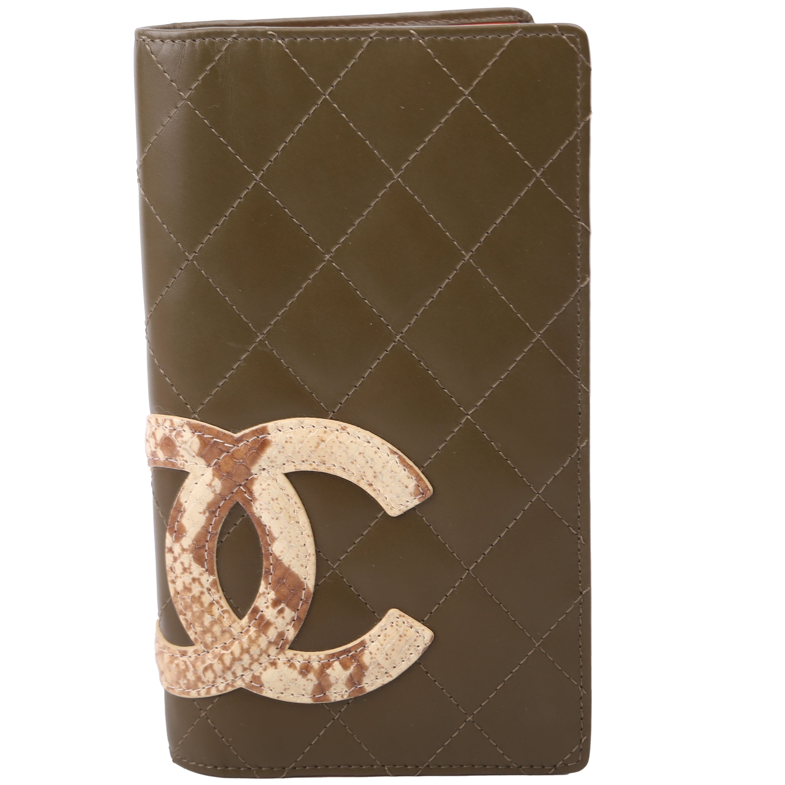 Cambon Ligne Long Wallet Lambskin/Python Green/Beige