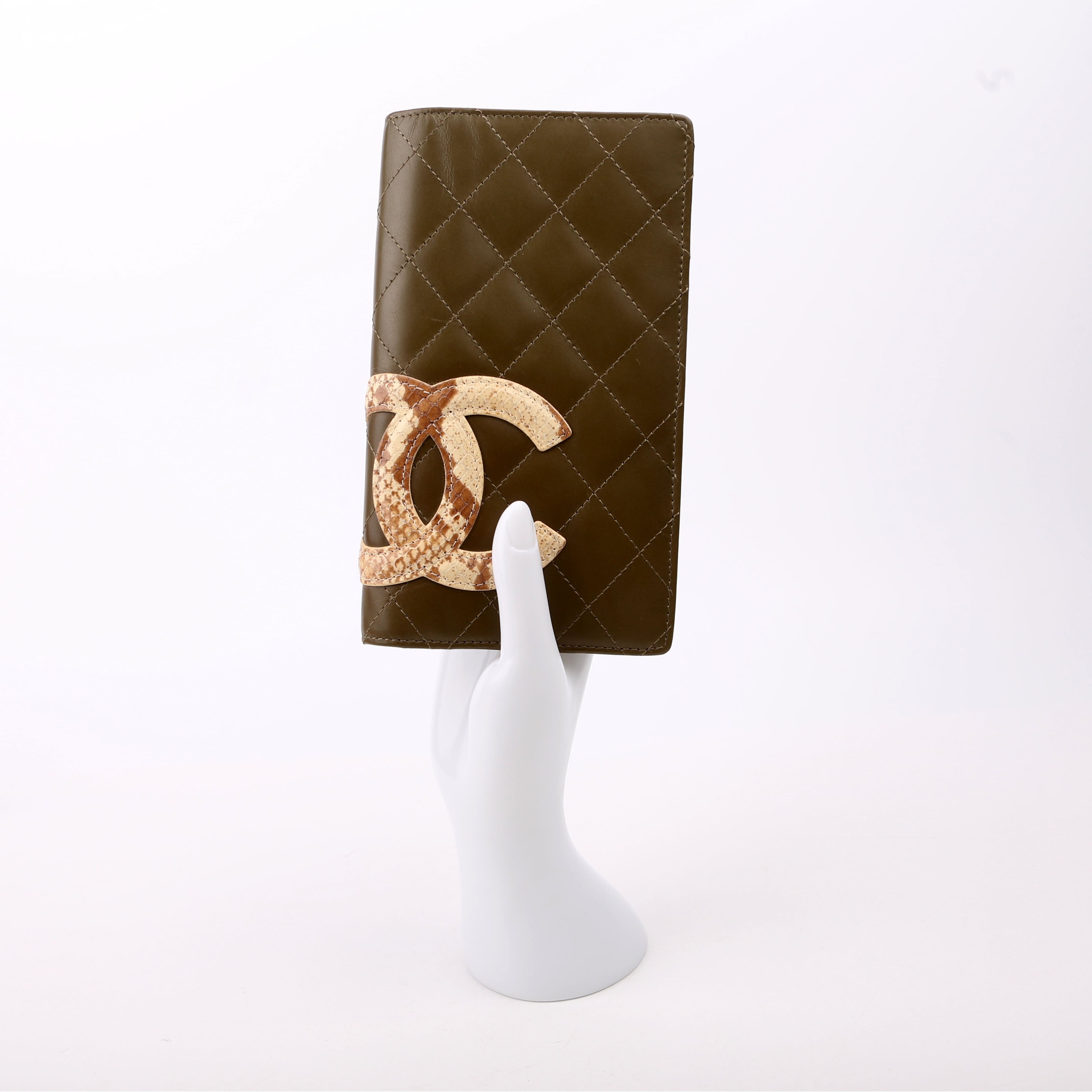 Cambon Ligne Long Wallet Lambskin/Python Green/Beige