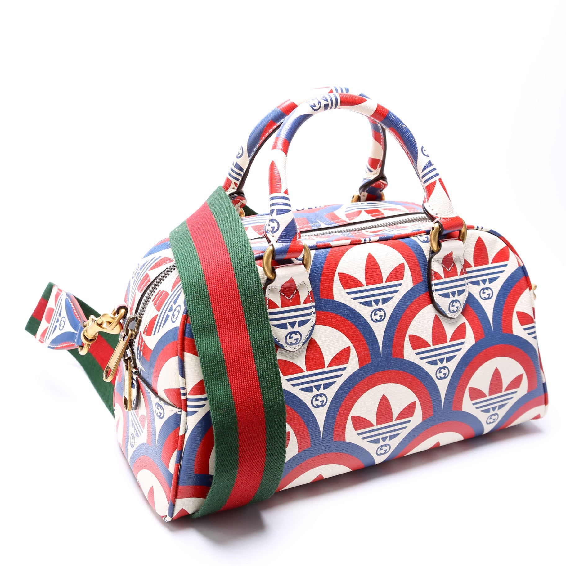 702397 Gucci X Addidas Shangai Web Trefoil Mini Duffle Red/Blue