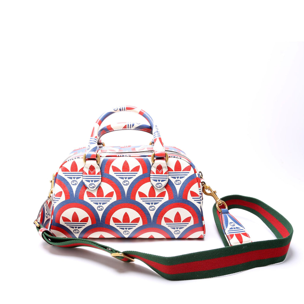 702397 Gucci X Addidas Shangai Web Trefoil Mini Duffle Red/Blue