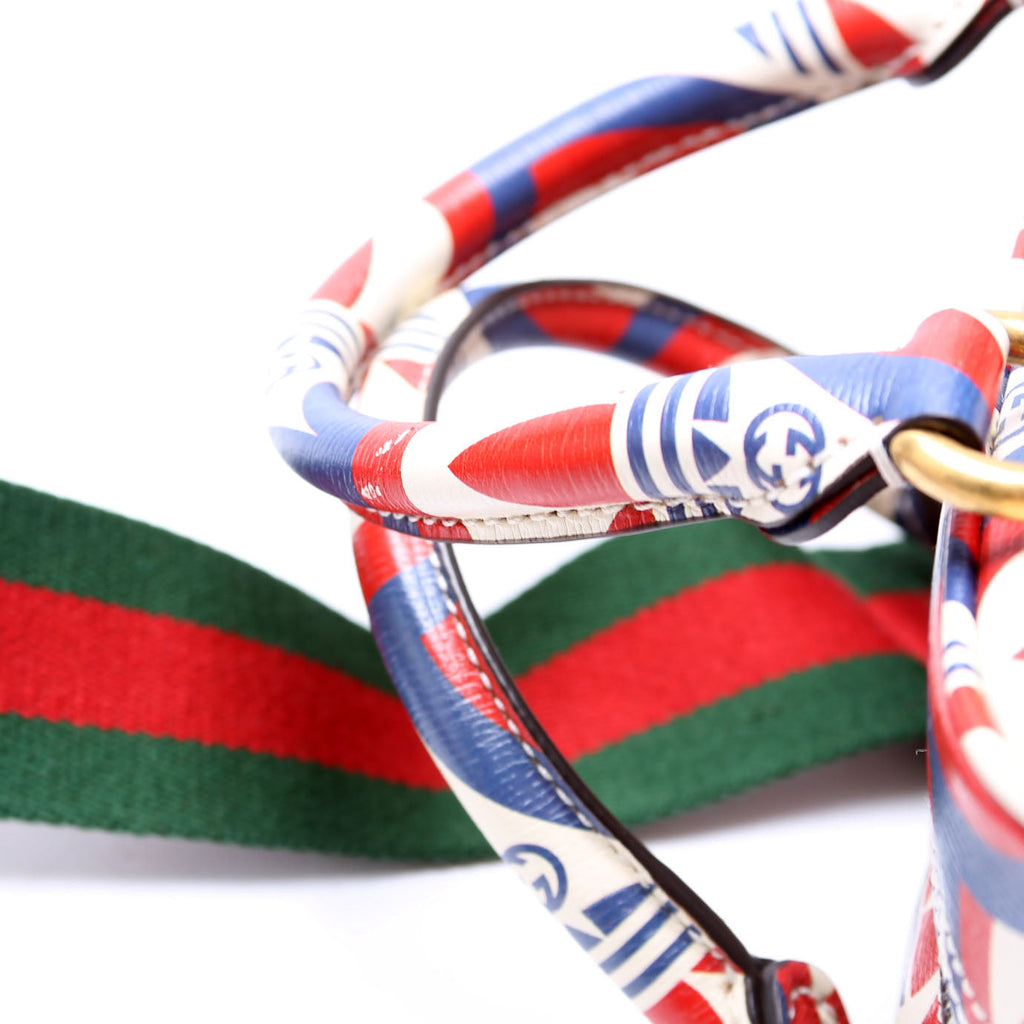 702397 Gucci X Addidas Shangai Web Trefoil Mini Duffle Red/Blue