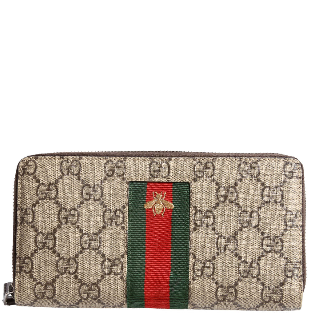 Gucci 408831 Web GG Supreme Zip Around Wallet Bee