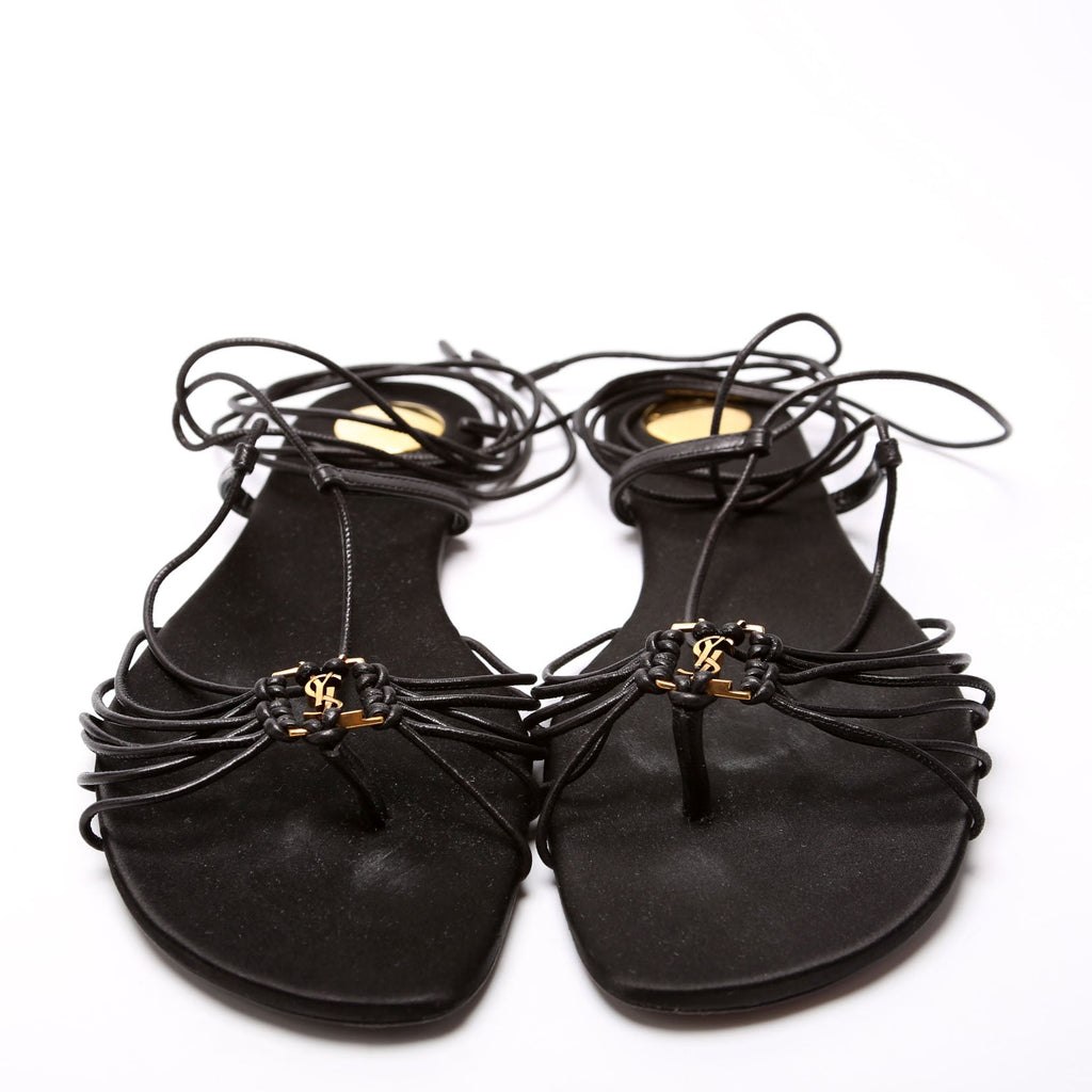 Babylone Smooth Leather Sandals Size 38.5 Black