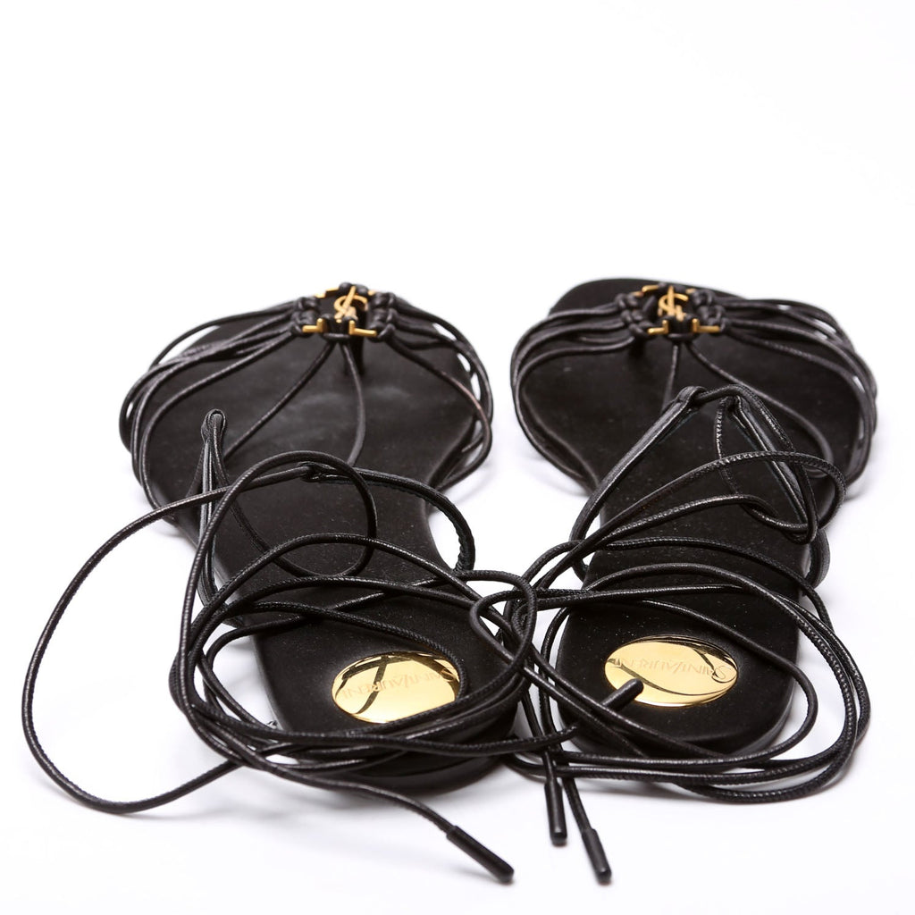 Babylone Smooth Leather Sandals Size 38.5 Black