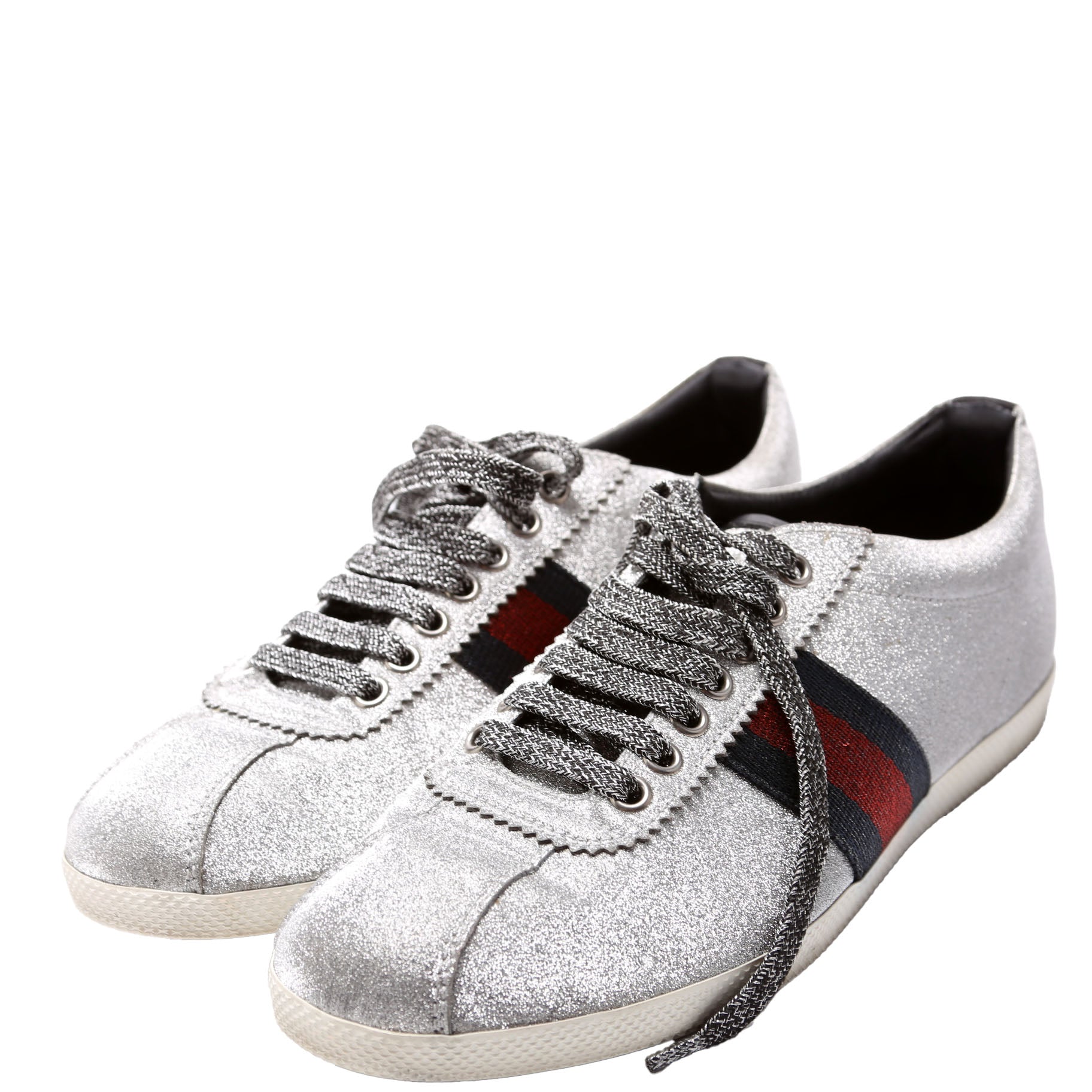 Gucci Ace Web Glitter Sneakers Size 39.5 Silver