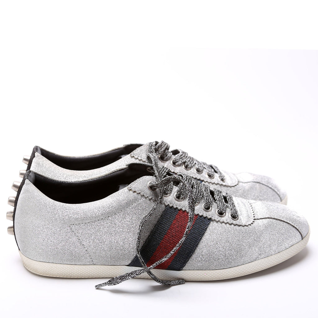 Gucci Ace Web Glitter Sneakers Size 39.5 Silver