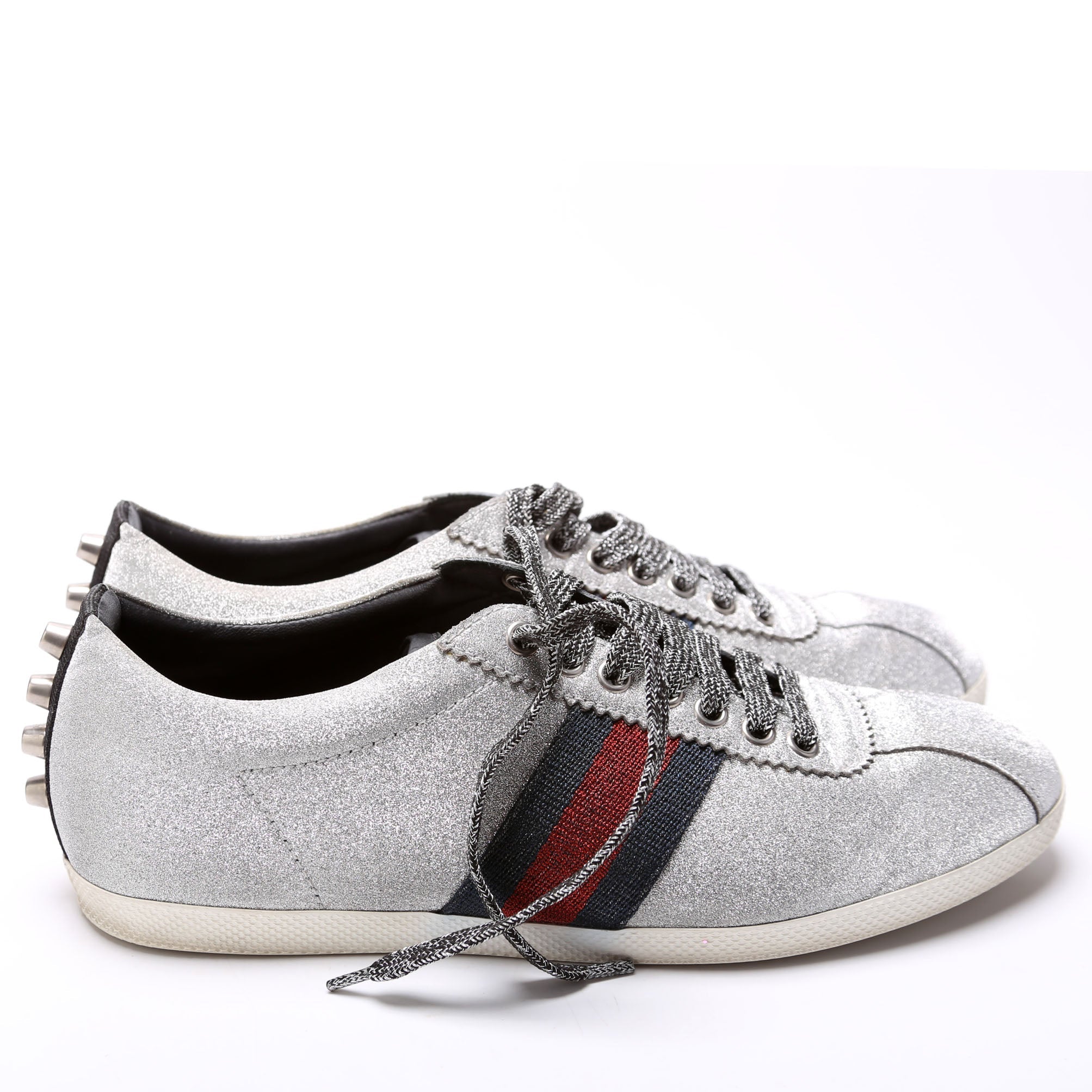 Gucci Ace Web Glitter Sneakers Size 39.5 Silver