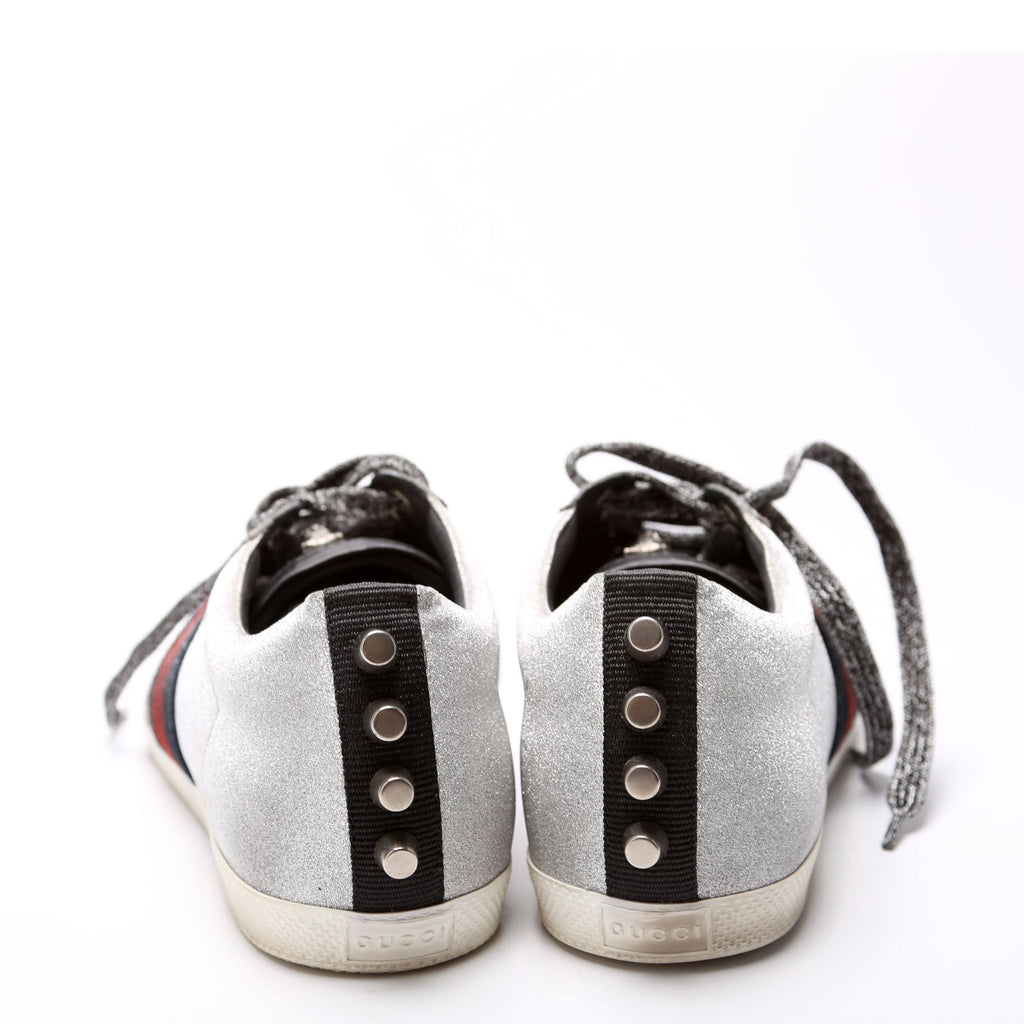 Gucci Ace Web Glitter Sneakers Size 39.5 Silver