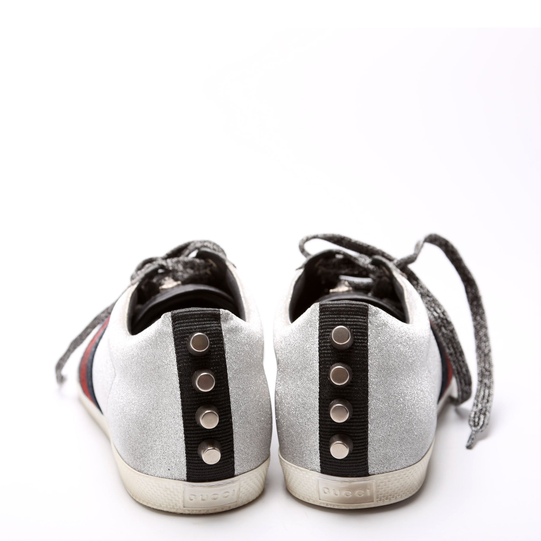 Gucci Ace Web Glitter Sneakers Size 39.5 Silver