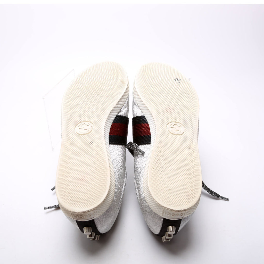 Gucci Ace Web Glitter Sneakers Size 39.5 Silver